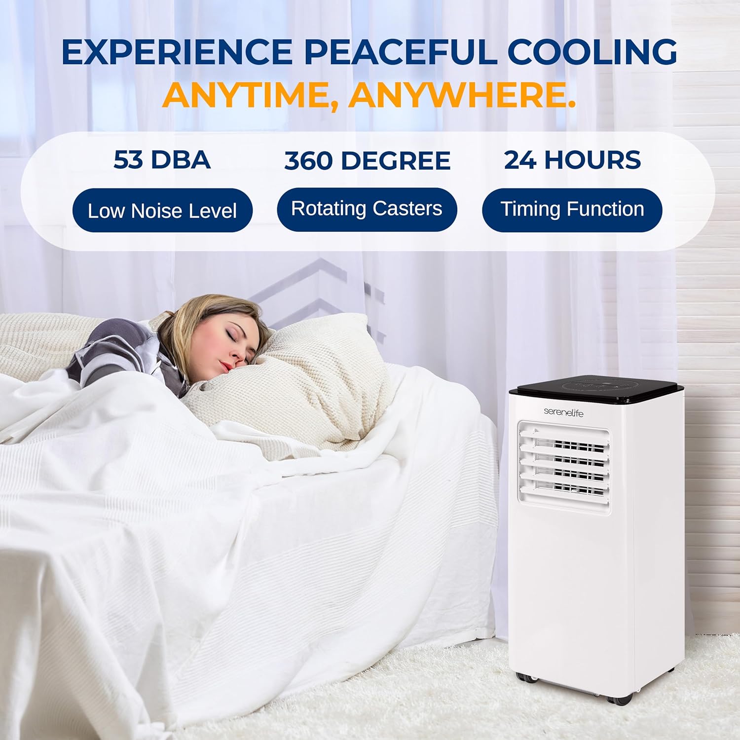 SereneLife 8000 BTU Portable Air Conditioner, 3-in-1 Compact Standing Air Conditioner for Room Up to 350 Sq. Ft., Floor AC Unit with LCD Remote Control, Auto Mode, Low Noise with Wrapped Compressor