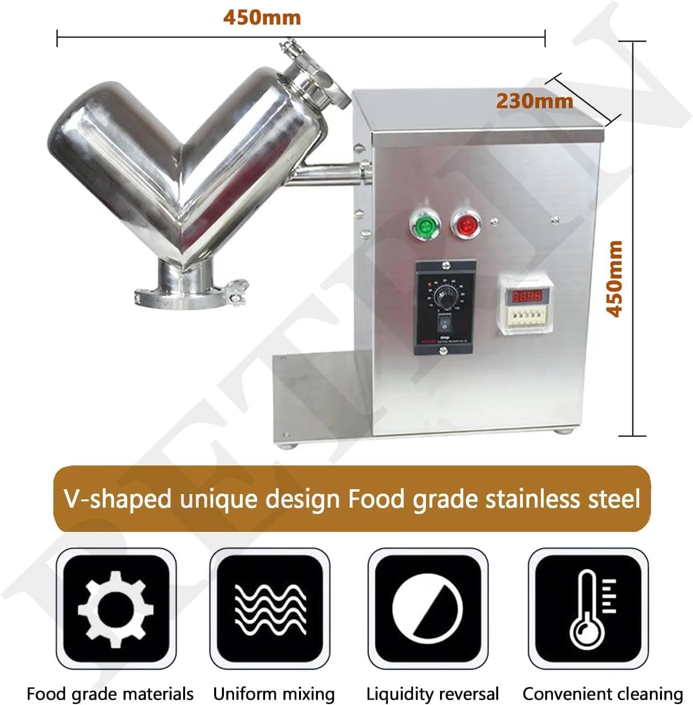 2L V-Type Powder Mixer Chinese Medicine Particle Blender Powder Mixer, Stainless Steel Experimental Mixer for Food and Chemicals Dry Powder Mixing Machine