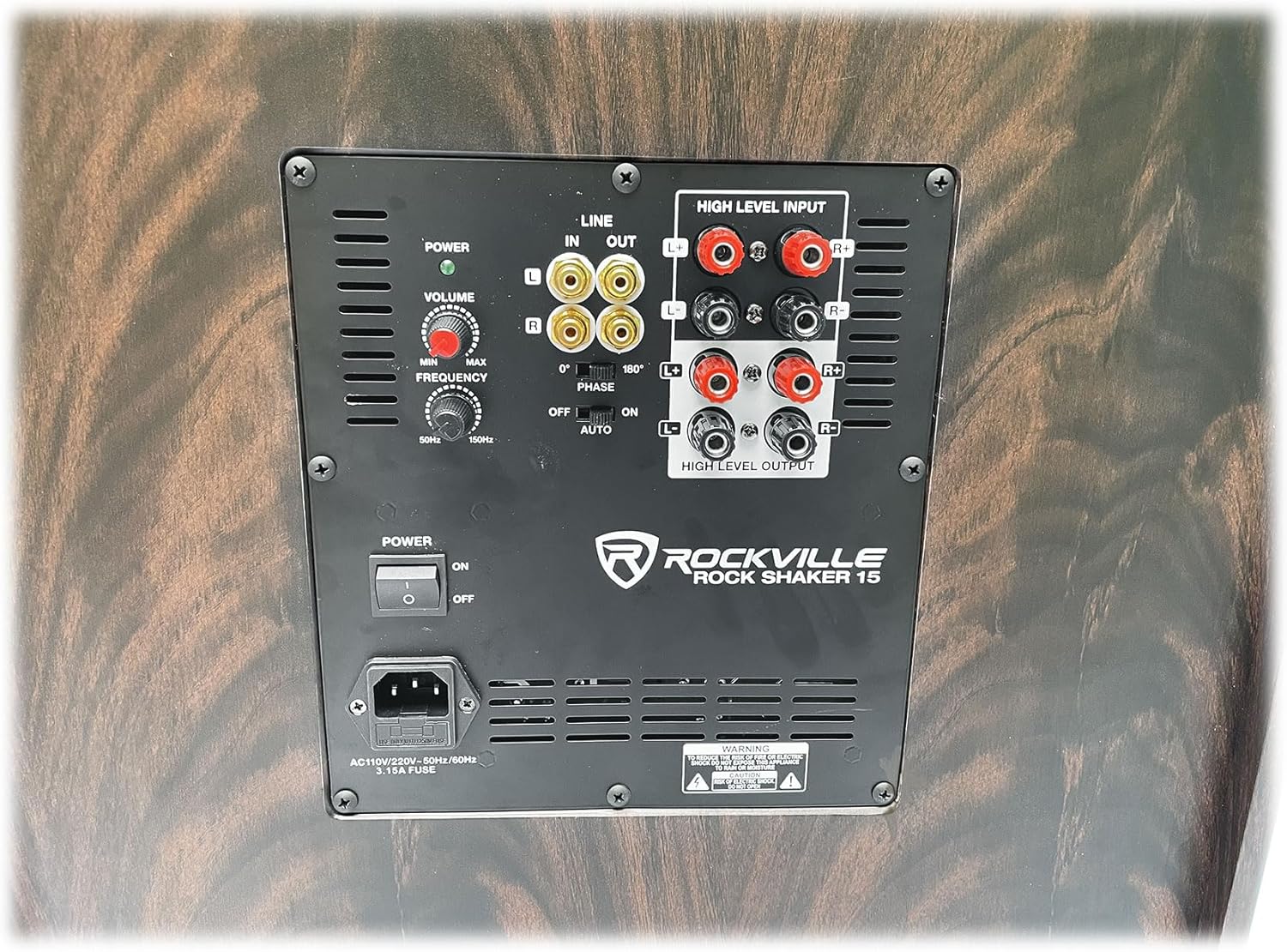 Rockville Rock Shaker 15 Dark Wood 1000W Powered Home Theater Subwoofer, Deep Bass, Class-D Amp, RCA Inputs, for Movies & Studios