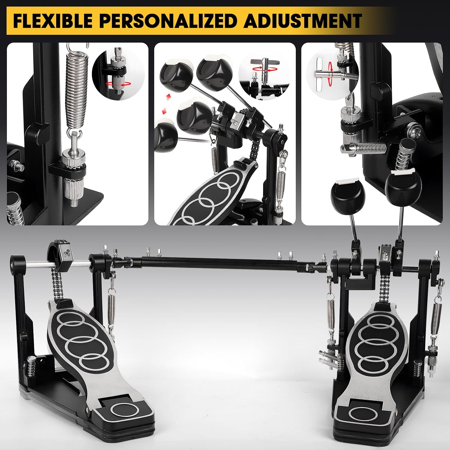 Double Bass Pedal, Double Chain Double Bass Drum Pedals, Double Kick Drum Pedal with Patch Suit for Kick Drum (2025)