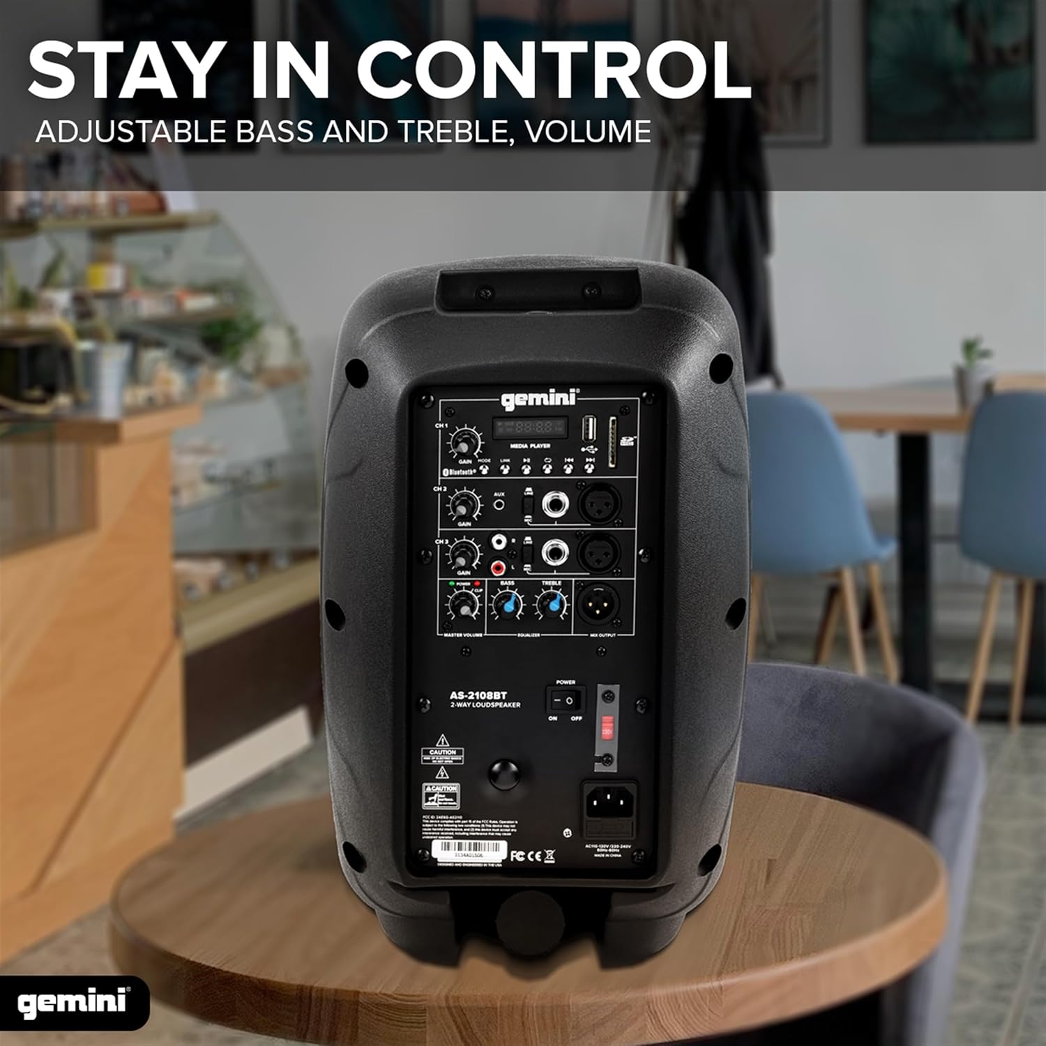 Gemini 8” 500W Bluetooth PA Speaker with TWS Link, USB/SD/FM, XLR/RCA/AUX Inputs, Mic & Guitar Channels, Compact Powered DJ Speaker for Gigs, Events & Easy Transport (AS-2108BT)