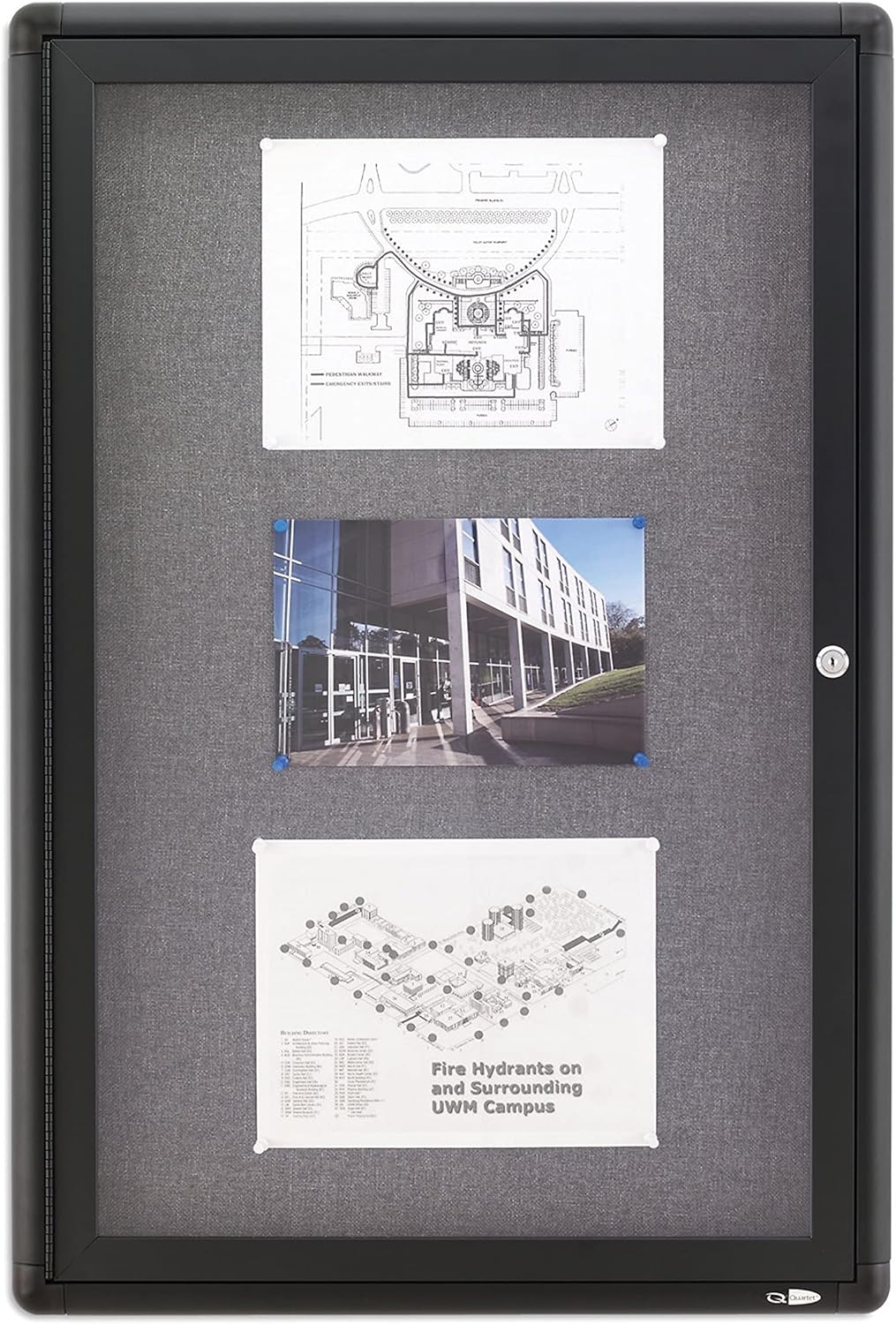 Quartet Bulletin Board, 2' x 3' Enclosed Fabric Notice Board, Lockable Swing Door, Graphite Frame (2363L)