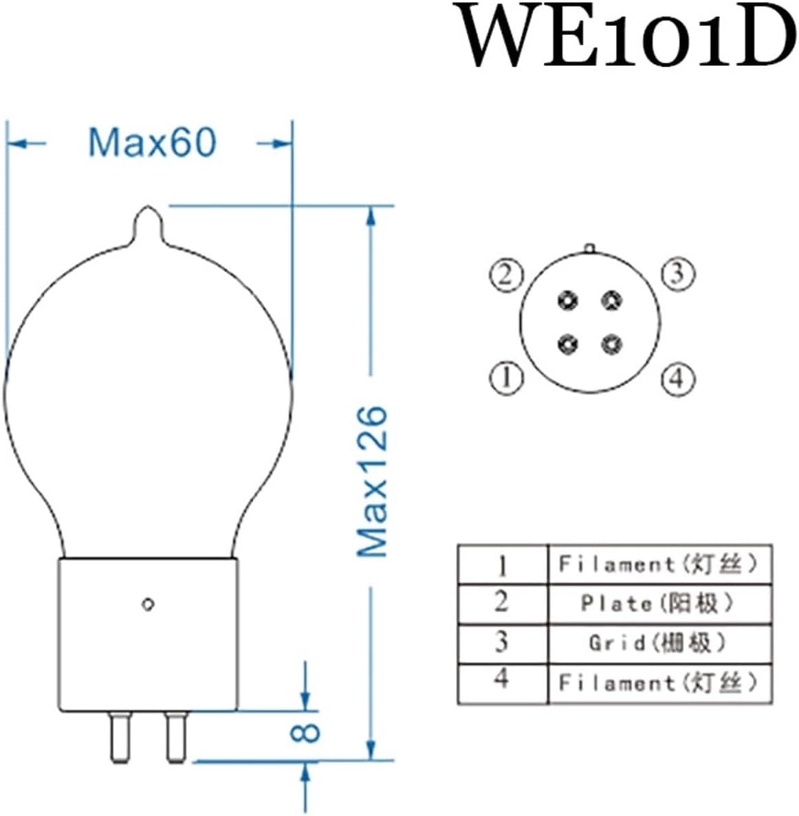 Vacuum Tube Rectifier WE101D Electronic Tube Reproduction Vacuum Tube Factory Precise Matching for Amplifier WE205D(We101d,2 pcs)