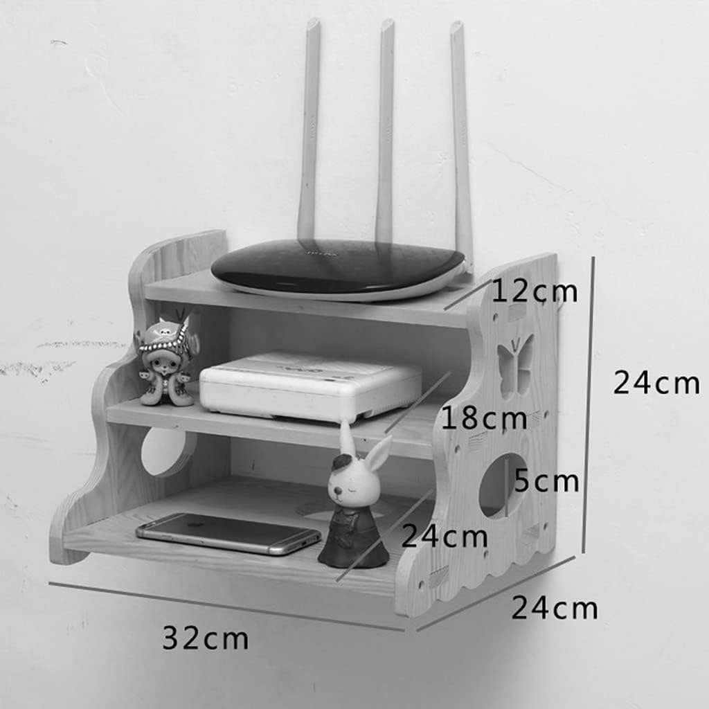 Wall-Mounted Wireless Router Storage Shelf 3-Layer Cable Storage - Home Decoration(Brown-b)