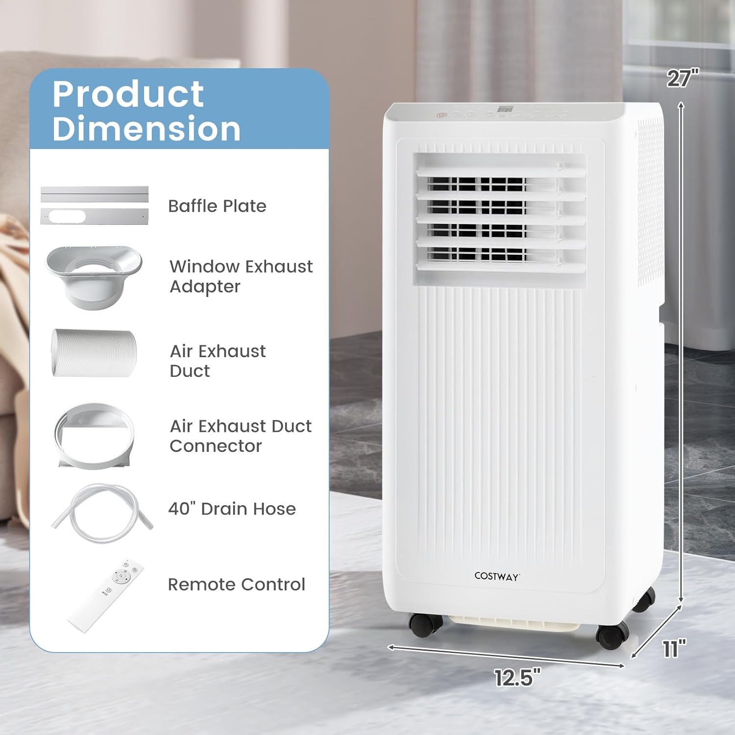 COSTWAY Portable Air Conditioner, 10000 BTU Air Conditioner with Remote Control, Digital Display, Installation Kit, Sleep Mode, 24H Timer, AC Unit for Bedrooms Up to 350 Sq.Ft, White (10000 BTU)