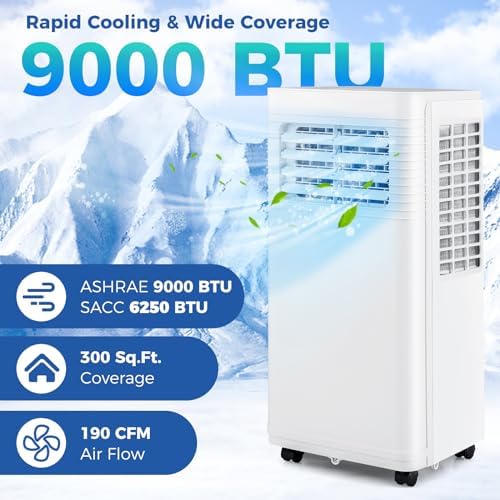 KOTEK Portable Air Conditioners, 9000 BTU Cools up to 300 Sq.Ft, 4-in-1 AC Unit for Bedroom with Dehumidifier, Fan, Cooling Mode & Window Kit, Room Air Conditioner Portable for Home Office (9000BTU)