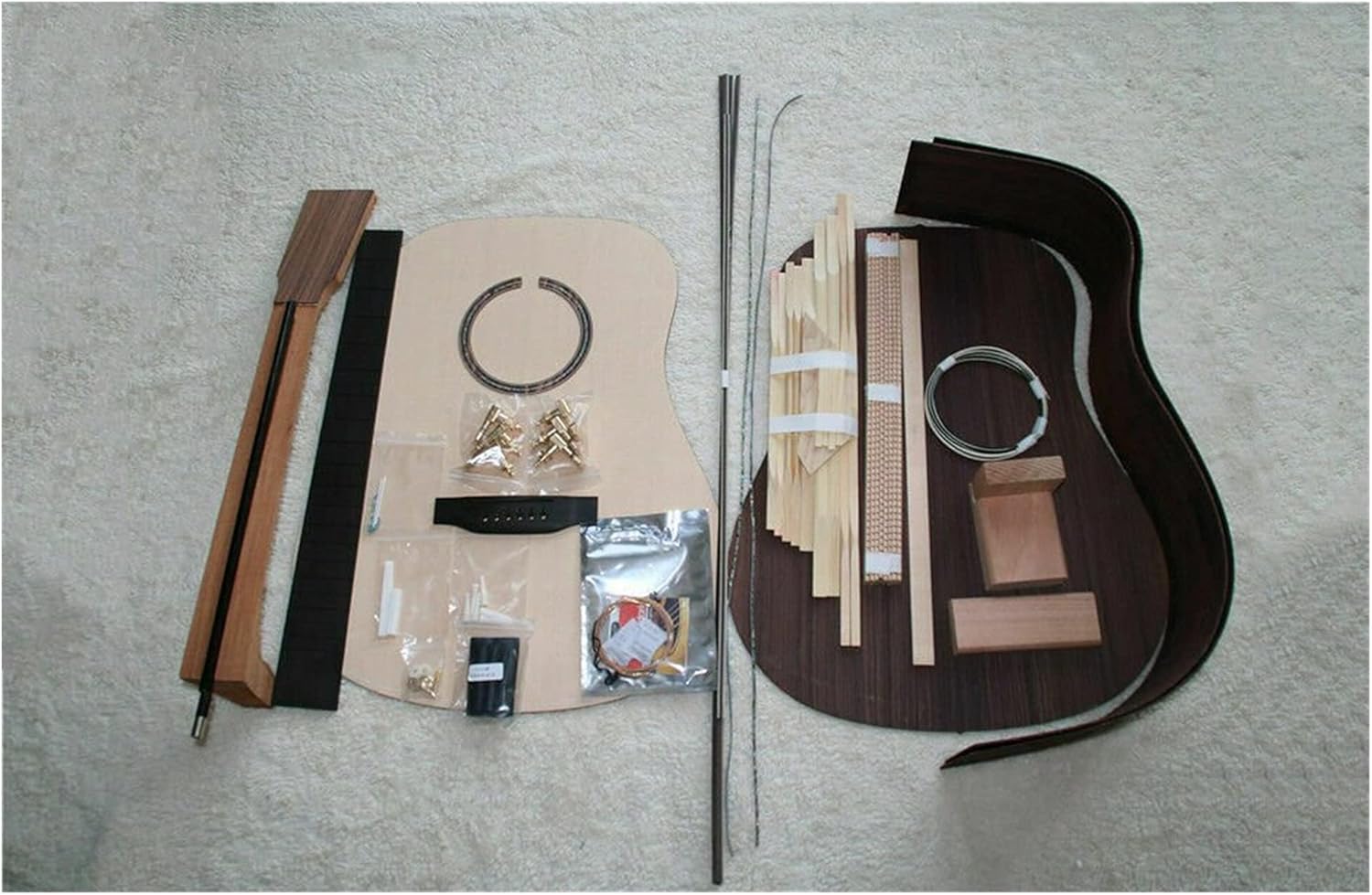 Unfinished Guitar Kit 1 Set DIY Unfinished Acoustic Guitar Style 41inch OM D-Type Rounded Corner Acoustic Guitar DIY Kit Handmade ​Guitar Body
