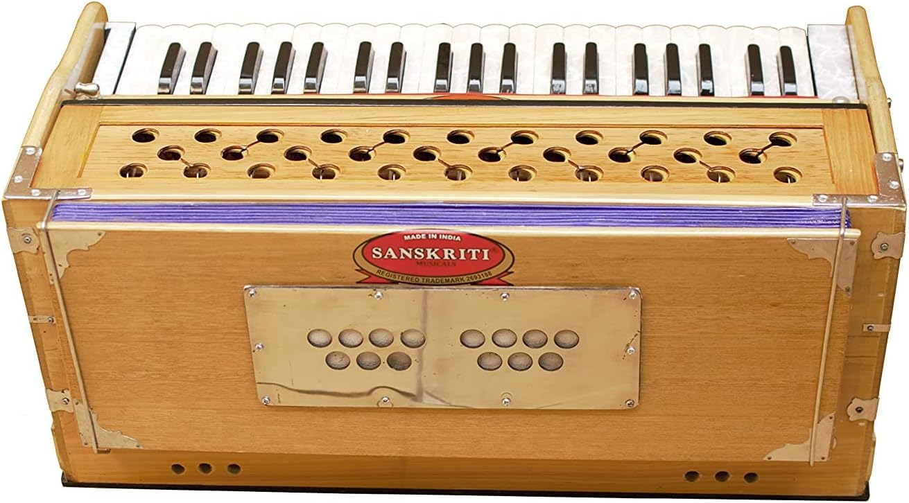 Harmonium by Maharaja Musicals, In USA, 9 Stops, 3 1/2 Octave, Double Reed, Coupler, Natural Color, Standard, Padded Bag, A440 Tuned, Musical Instrument Indian Sangeeta (PDI-AABG)