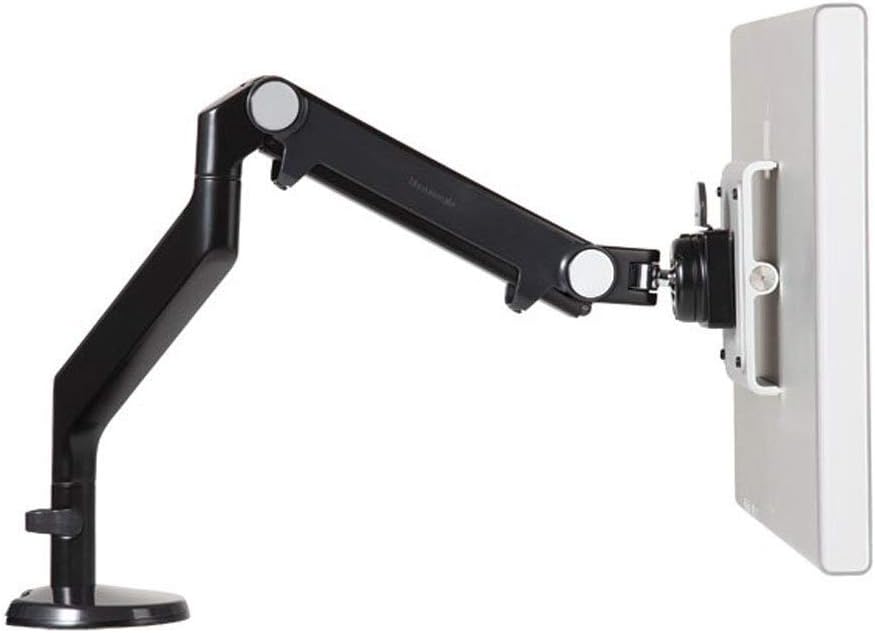 Humanscale M2 M2CW1S Adjustable Articulating Computer Monitor Arm - Two Piece Clamp On Mount with Base - Polished Aluminum with White Trim