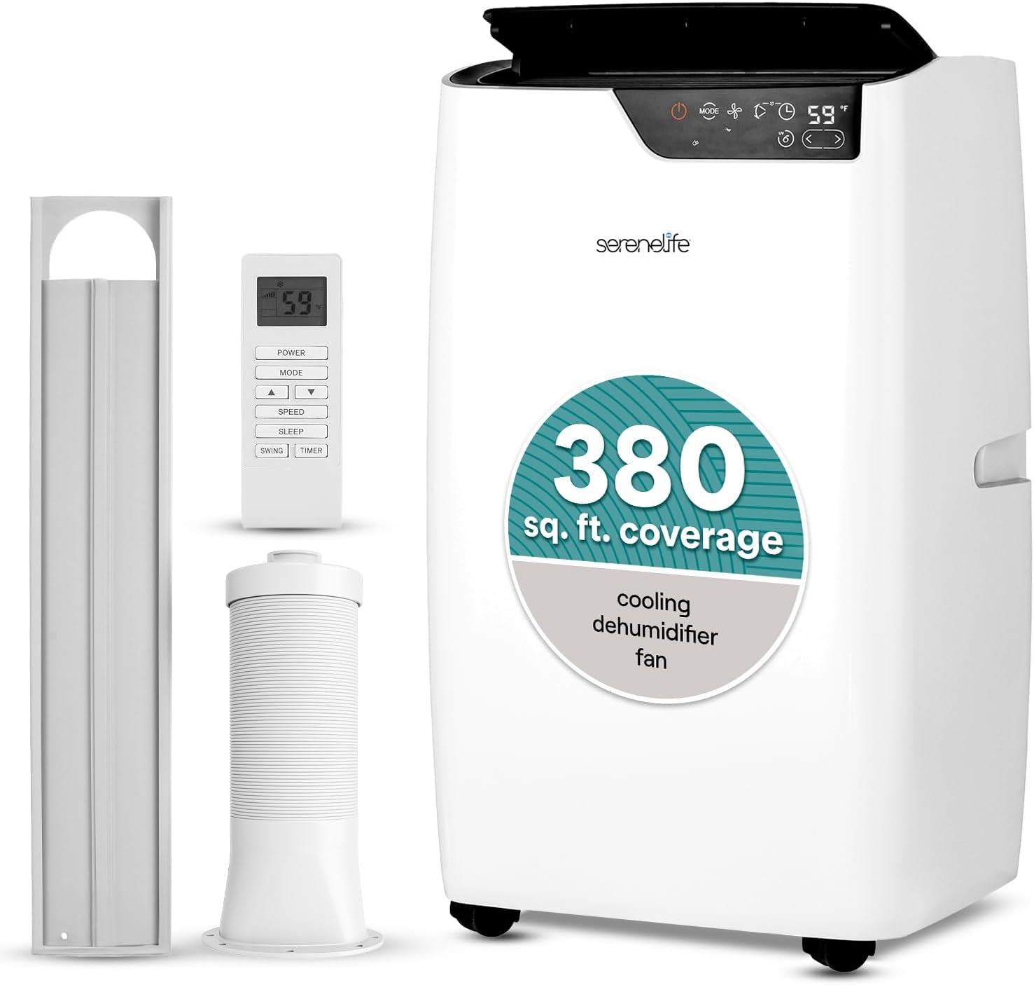 SereneLife 12000 BTU Portable Air Conditioner 3-in-1-115V Compact Standing Air Conditioner for Room Up to 380 Sq. Ft. Floor AC Unit with Touch Control Panel, Remote Control - Window Mount Kit