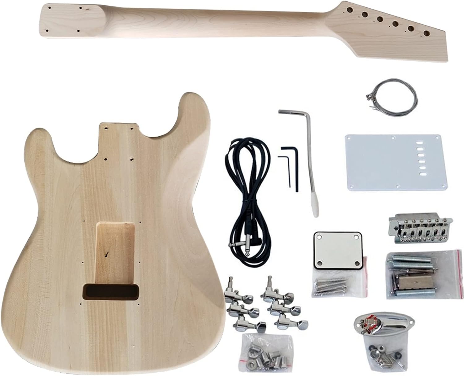 DIY Electric Guitar Kit 39 Inches Full Set DIY Electric Guitar Kit Basswood Body Maple Neck Unfinished All Hardware (Color : 01)
