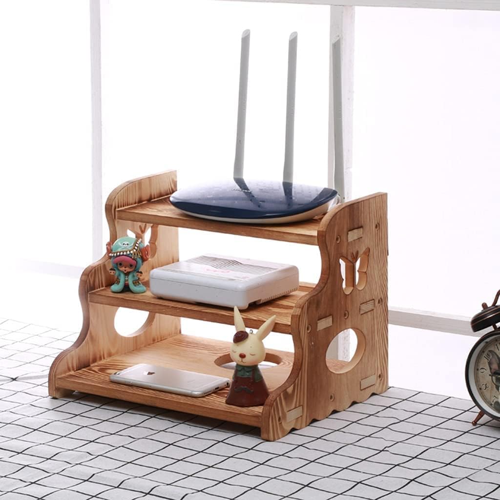 Wall-Mounted Wireless Router Storage Shelf 3-Layer Cable Storage - Home Decoration(Brown-b)