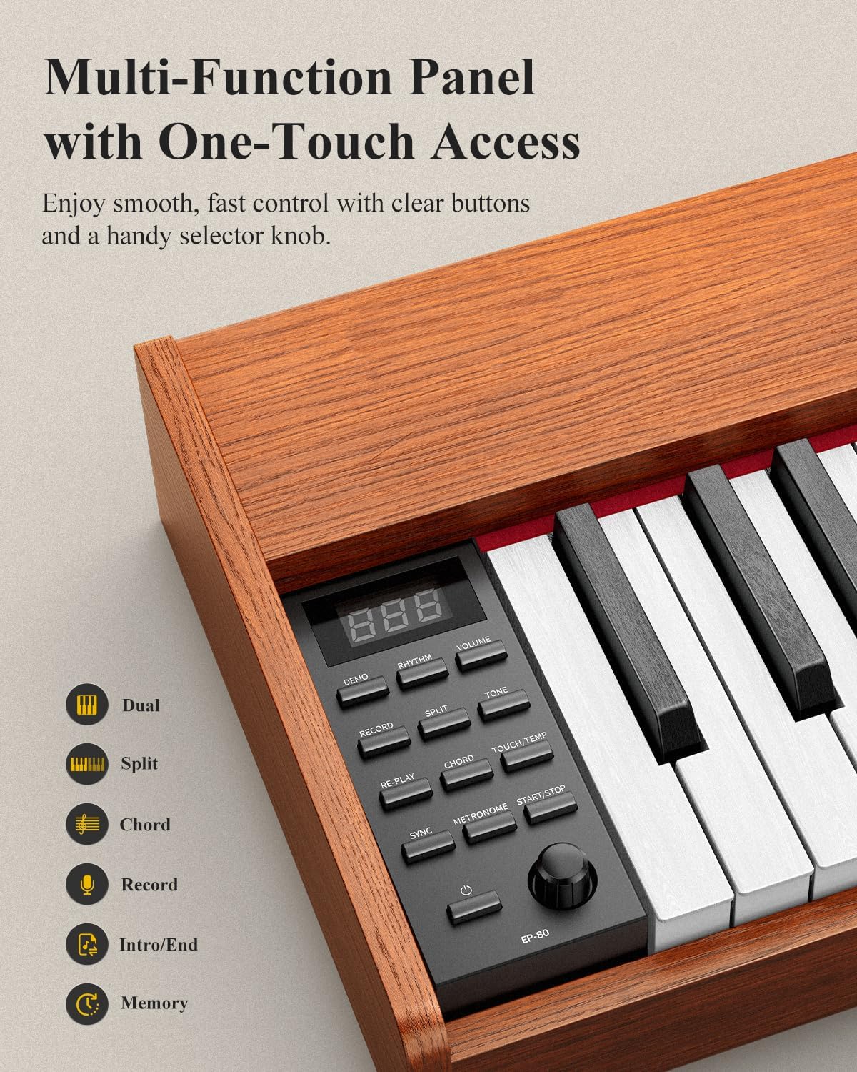 Eastar EP-80 Piano Keyboard 88 Keys, Full Size Electric Keyboard Piano with Velocity-Sensitive Key, Portable Beginner Digital Piano Bundle Piano Stand, Sustain Pedal, Music Stand and Headphones, Brown