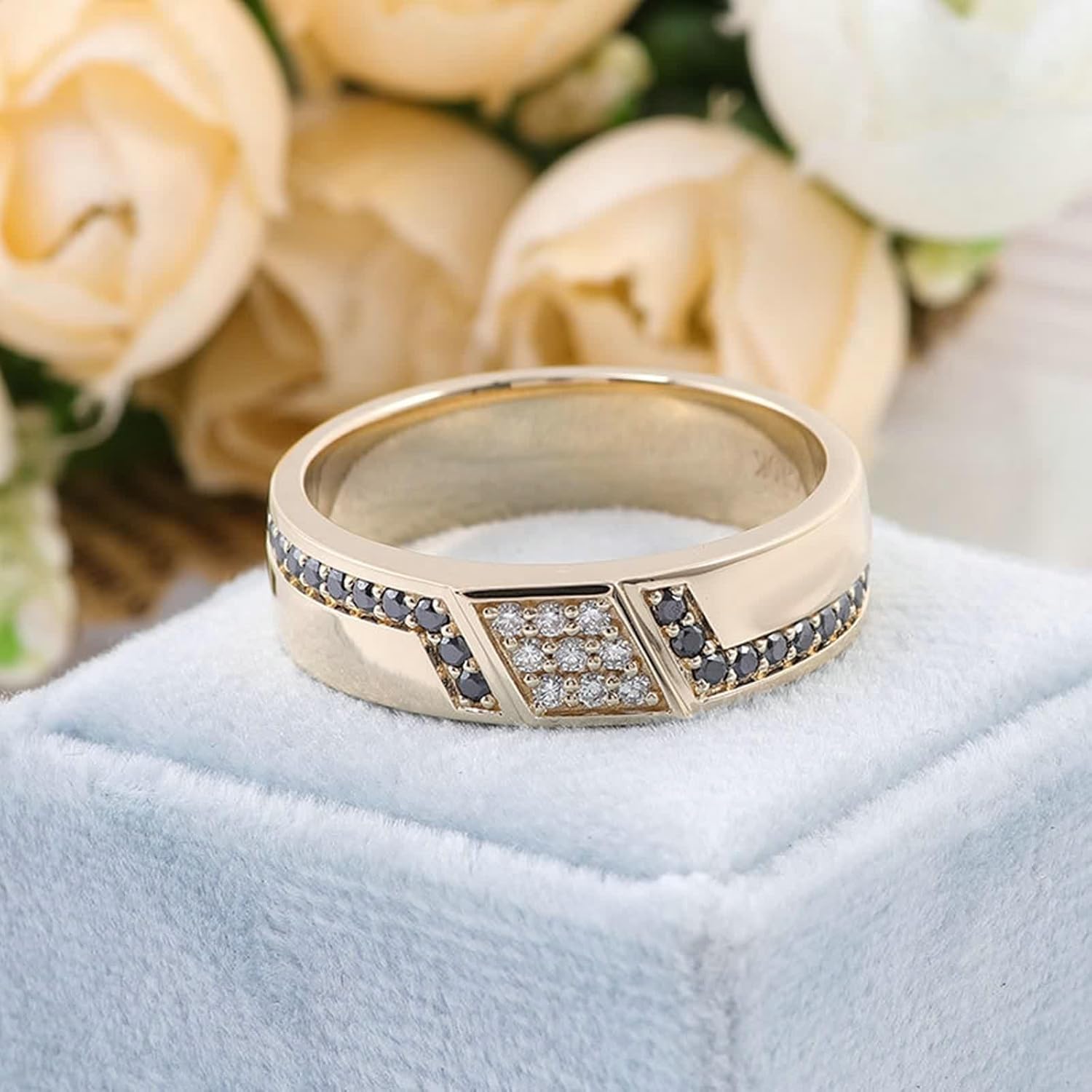 Wedding Bands Women Diamond, Simple Promise Ring Round Jewelry 9/14/18K Yellow Gold Gift for Wife