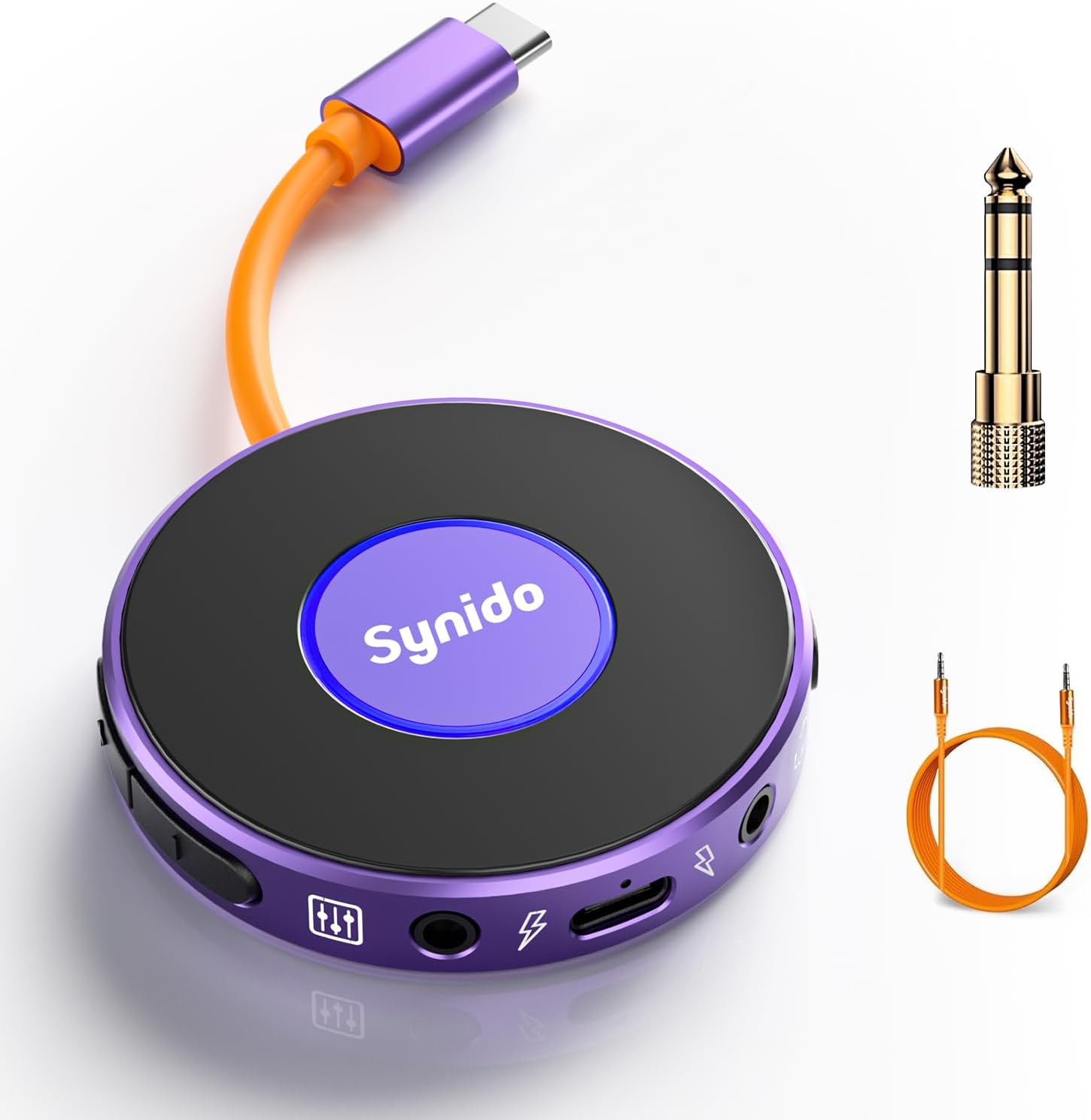 Synido MIDI Pad Beat Maker Machine with 64 Velocity Sensitive RGB Pads and Synido Portable Guitar Audio Interface for Live Stereo Streaming While Charging