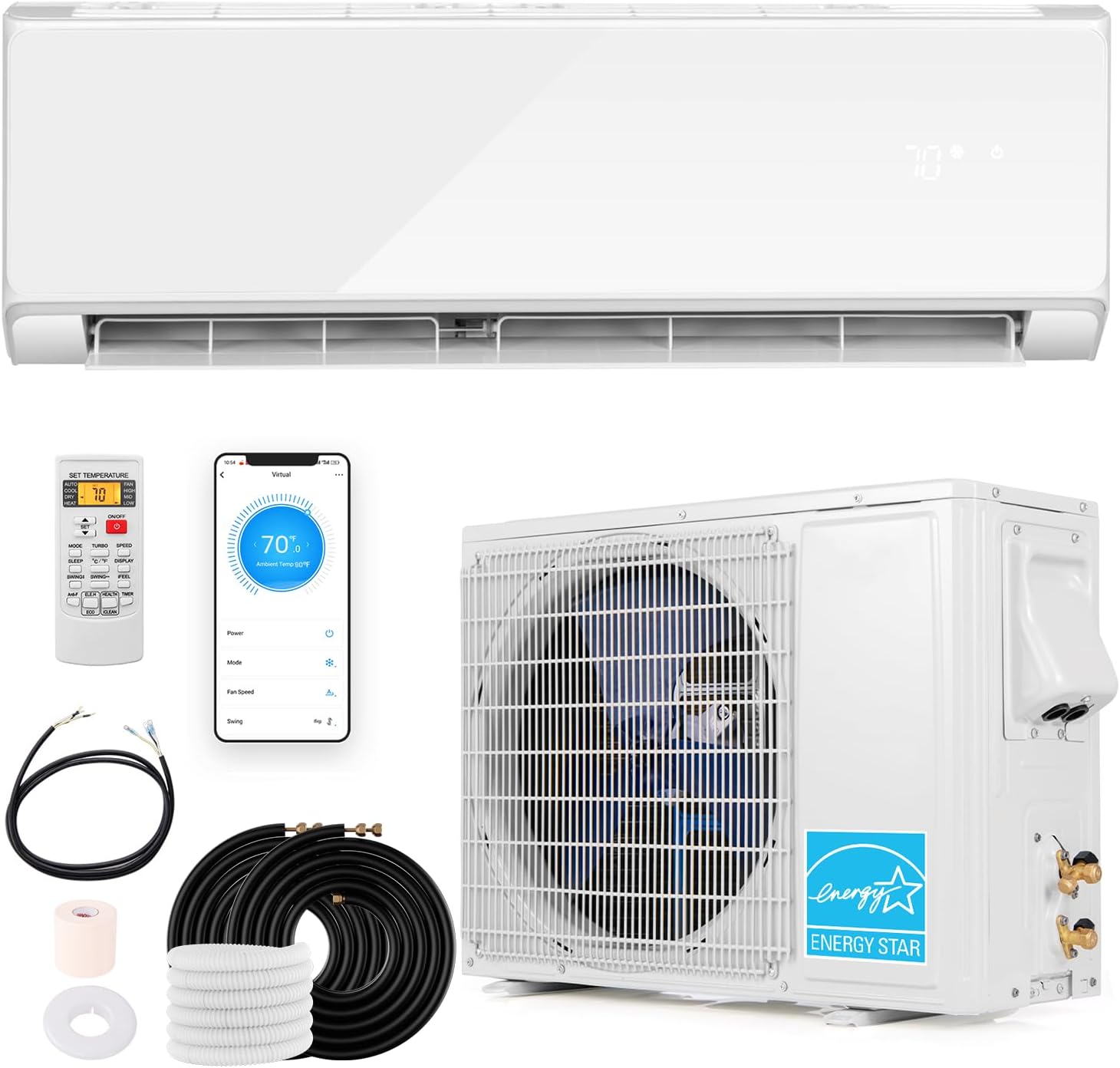 SIMOE 12,000 BTU Mini Split Air Conditioner Heat Pump System, Wifi Enabled 22 SEER2 208-230V Ductless AC Cool Up to 750 Sq. Ft, Compatible with Alexa, Complete Installation Kit, White