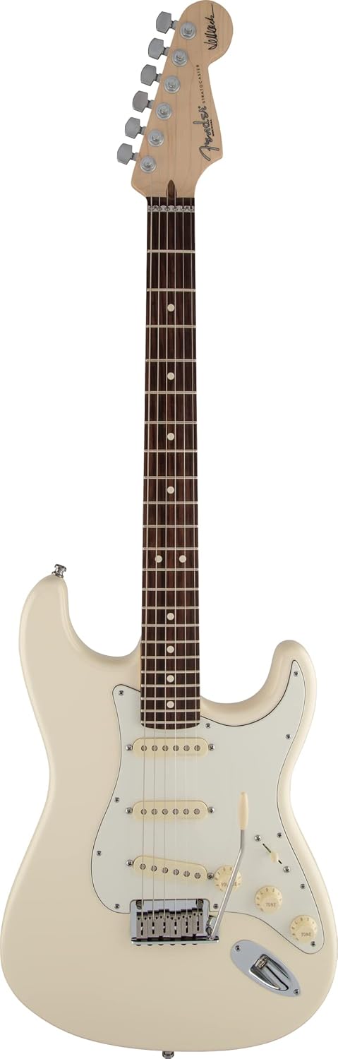 Fender Jeff Beck Stratocaster Olympic White Bundle with Premium Tweed Case, Instrument Cable, Tuner, Guitar Strap, Extra Strings, 24-Pack of Picks, and Austin Bazaar DVD
