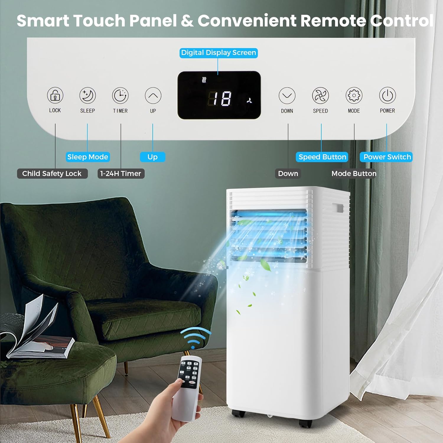 KOTEK Portable Air Conditioners, Air Conditioner for Rooms up to 350 Sq Ft, Ac Unit with Remote Control, 2 Speeds, 4 Modes, 24H Timer & Window Installation Kit for Home/Office/Dorms (White, 10000 BTU)