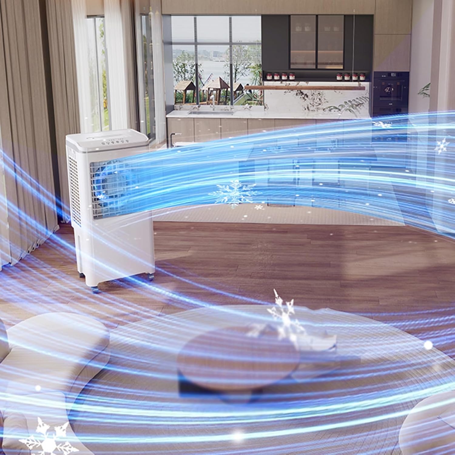 Swamp Cooler, Evaporative Cooler, 3-in-1 Portable Air Conditioners, 3 Speeds, Easy to Move, with 25L/5bal Water Tank, for Room, Bedroom, Indoor, Office