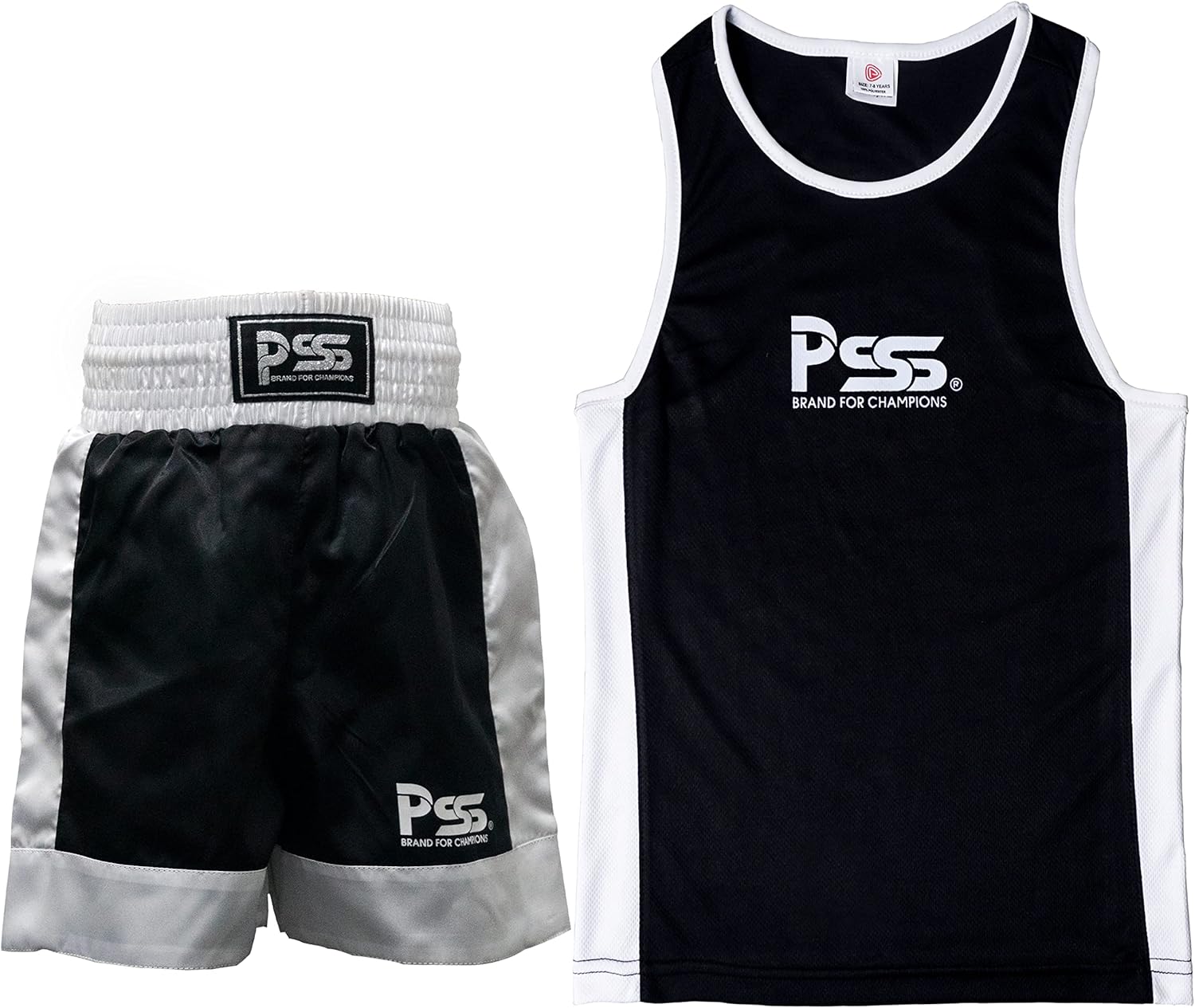 Kids Boxing 6 Pieces Set Uniform top & Short Boxing Gloves Black 1021 Focus Pad Black 1109 wrap-Skipping Rope & Keychain-Professional Accessories kit for Sparring Sports – 4OZ