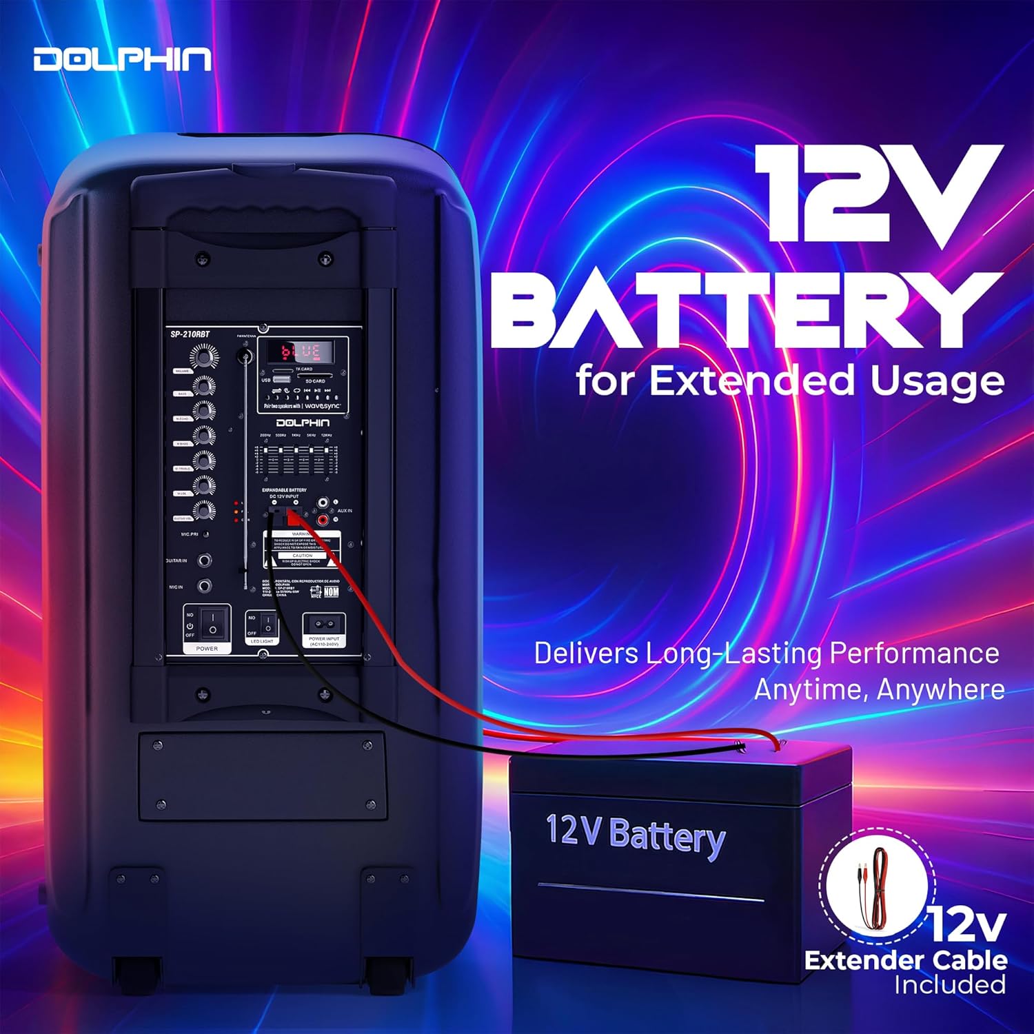 Dolphin 1000W Karaoke Party Speaker with 2 Wireless Microphones, Bluetooth, LED Lights, Tailgate Ready, and Long-Lasting Battery