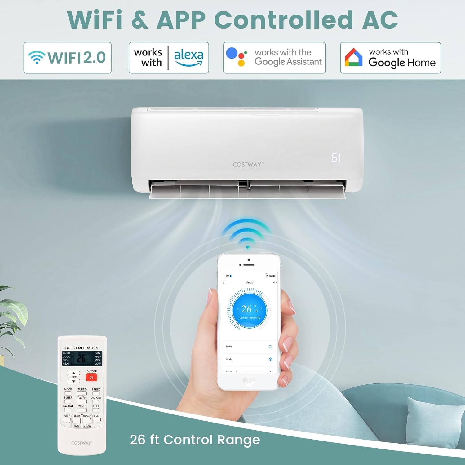 RELAX4LIFE Mini Split Ac/Heating System, 24000 BTU Ductless Mini Split Air Conditioner w/Heat Pump, Works with Alexa, Cools Up to 1500 Sq.Ft, Installation Kit, 21 SEER2 208-230V Inverter Split AC Unit