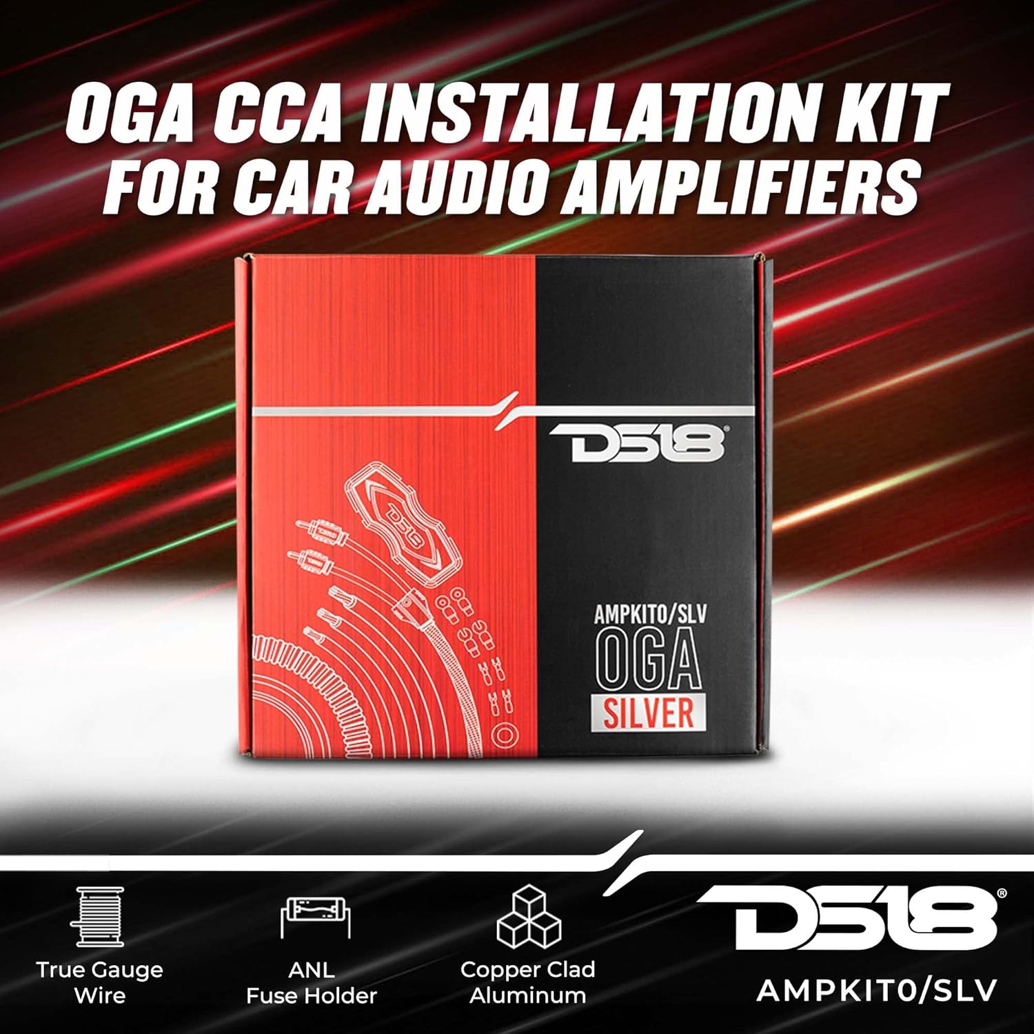 DS18 AMPKIT0/SLV - 0-GA CCA Complete Package Installation Cable Kit for Car Audio Amplifiers Silver