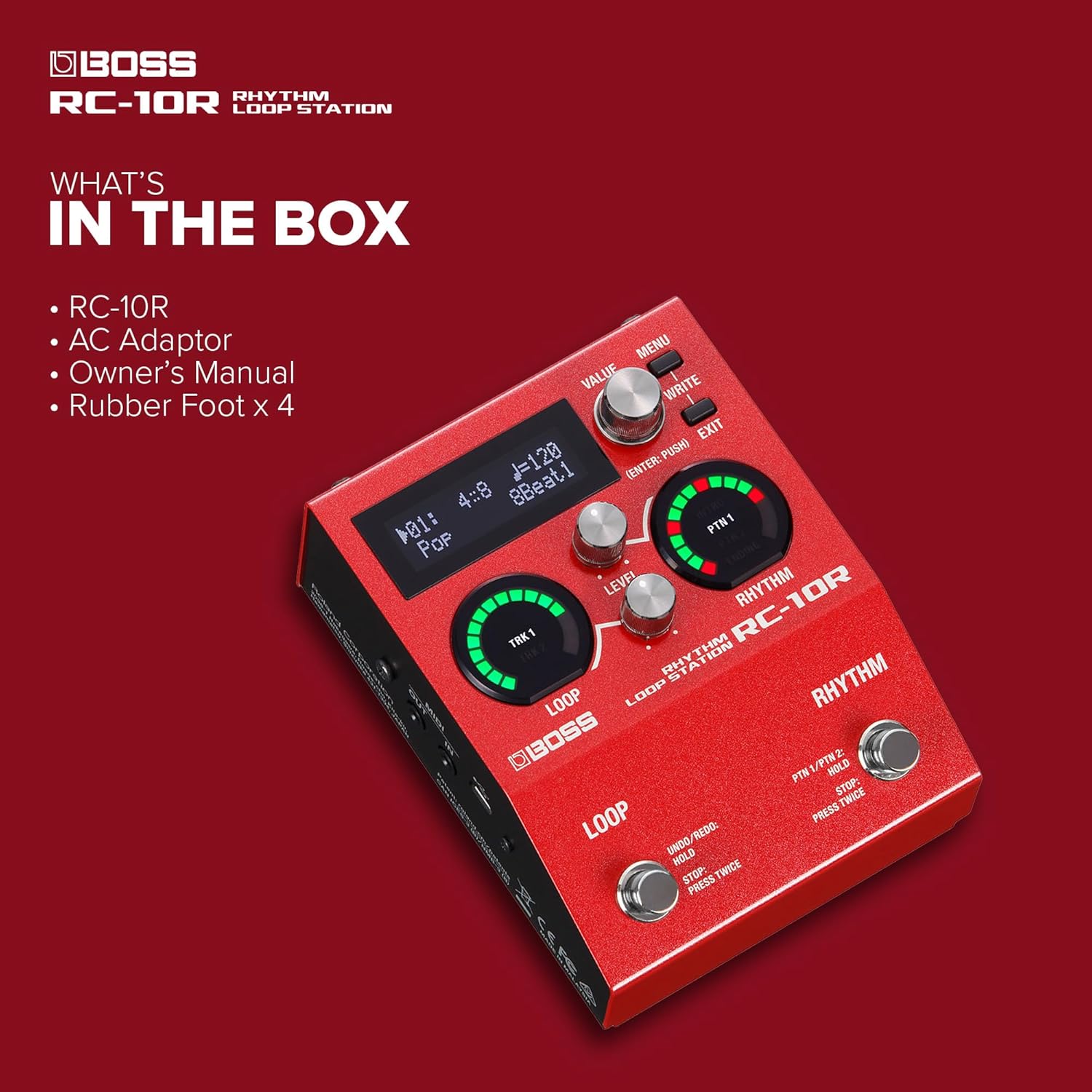 BOSS RC-10R Rhythm Loop Station | Song-Based Looping & Dynamic Rhythms in a Small Footprint | 280 Preset Styles | 16 Versatile Drum Kits | 2-Track Operation | Expanded Control Support | Full MIDI I/O