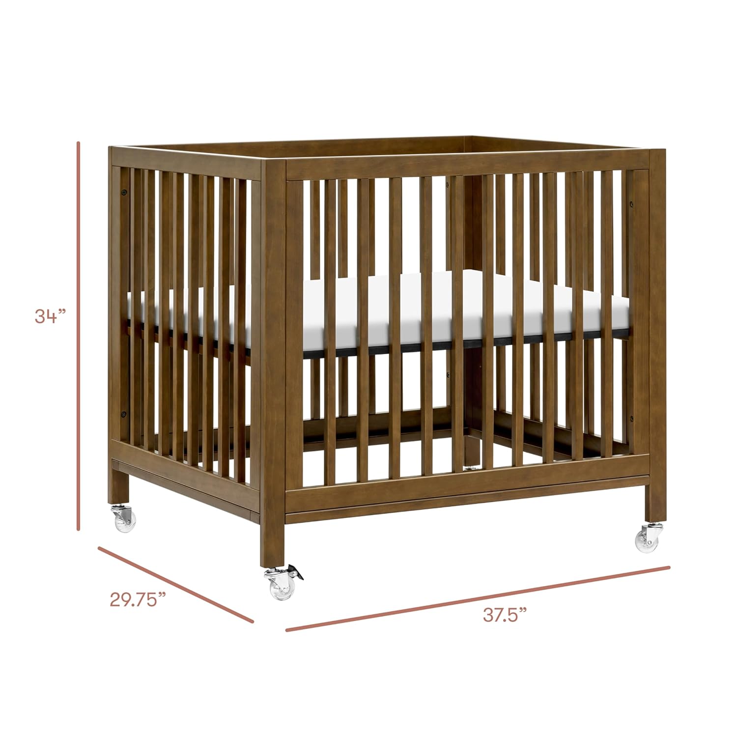 Babyletto Rolli All-Stages® Midi Crib Conversion Kit in Natural Walnut, Greenguard Gold Certified, FSC Certified, Portable & Adjustable with Pad Included