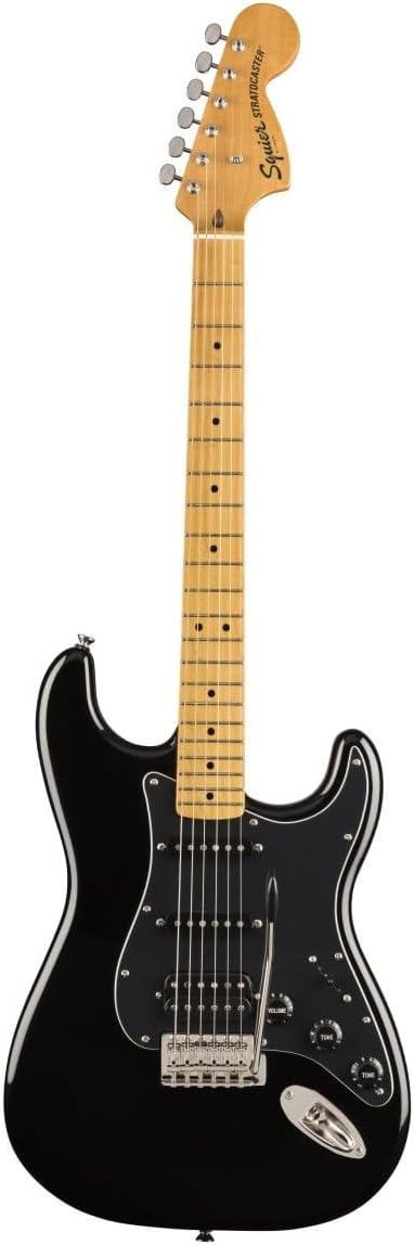 Squier Classic Vibe 70s Stratocaster Electric Guitar, with 2-Year Warranty, Black, Maple Fingerboard