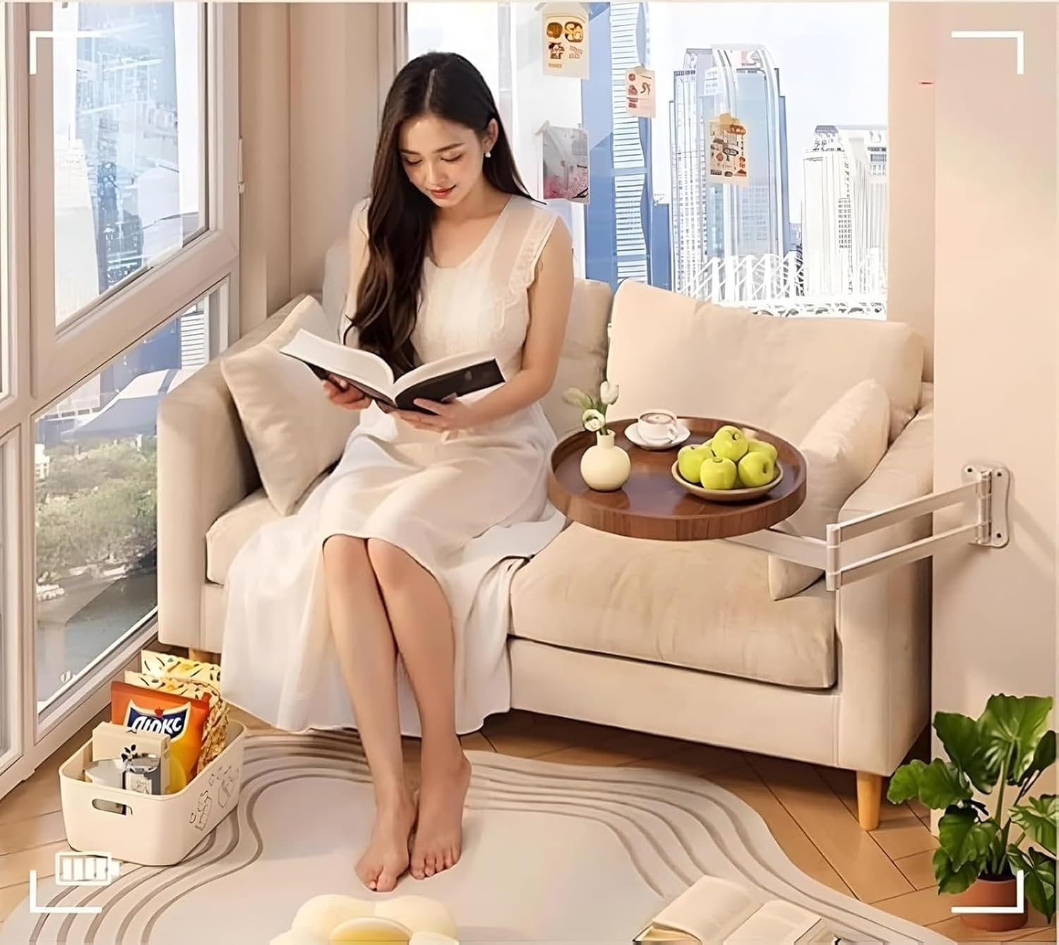 Wall Mounted Folding Round Table, Floating Small Round Table, Wall Mount Tray, with Retractable Shelf Wood Fold, Small Folding Desk(A)