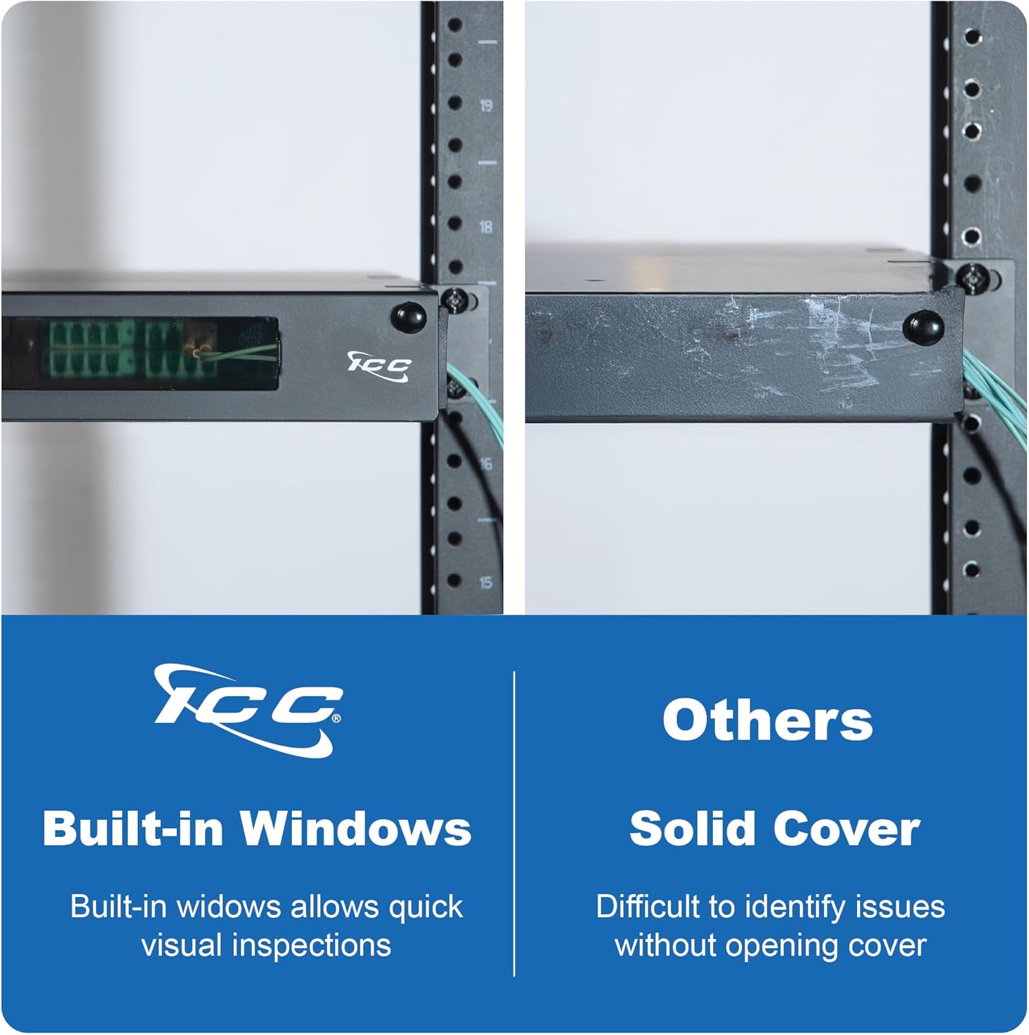 ICC 1U Fiber Optic Rack Mount Enclosure - 3 Slots for LGX Compatible Adapter Panels or Cassettes, Supports up to 72 Fibers, Fits 19-Inch Racks, Secure Fiber Management Solution, ICFORE31RM