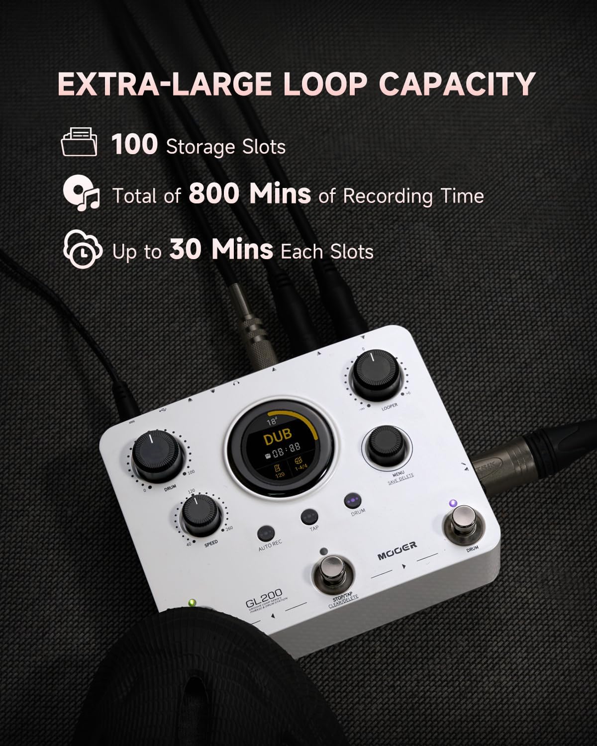 MOOER GL200 Looper Pedal Drum Machine, Drum Looper Guitar Pedal with 800 Mins Loop Dual TRS MIDI I/O Custom Drum Kits MIDI Groove Import Bluetooth Audio Integration Supports Microphone Headphone