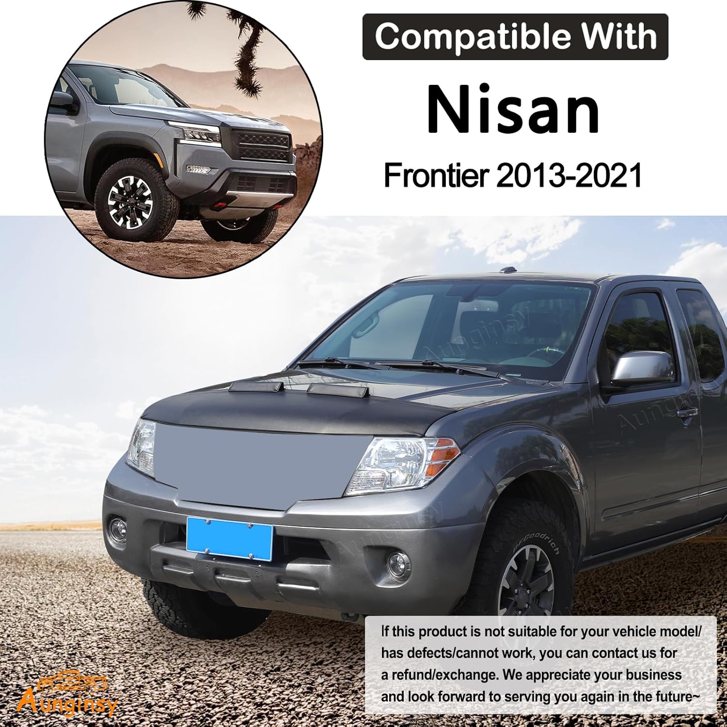 Aunginsy Car Hood Protector Bra Compatible with Nissan Frontier 2013-2021, Pickup Front Engine Hood Black Leather Protector Cover Half Hood Bonnet Bra Car Front Mask Hood Shield Exterior Accessories