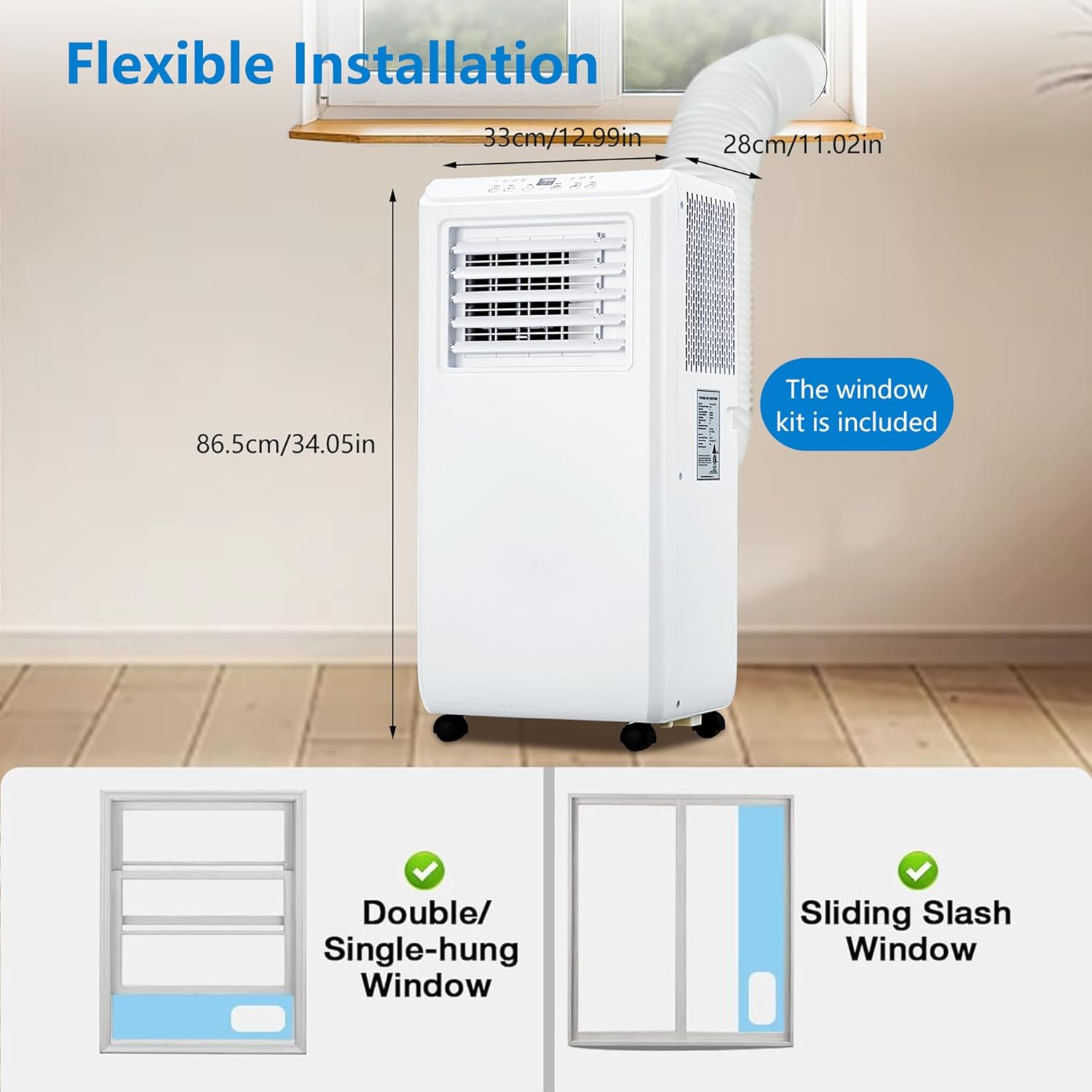 10000 BTU Portable Air Conditioner w/Remote Control Cools rooms up to 450 sq.ft, Quiet & Energy-Efficient AC, 24-Hour Timer, Window Kit, Indoor AC for Bedrooms, Small Spaces