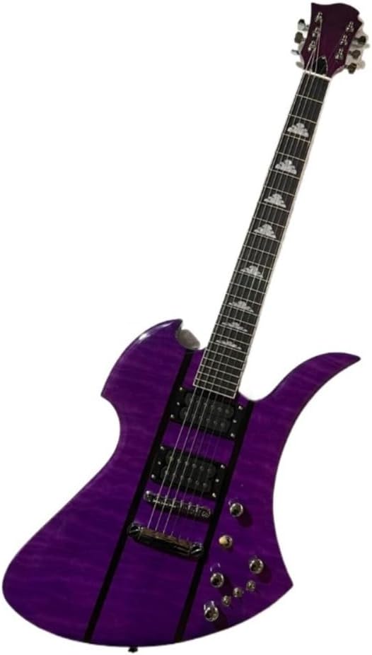 Electric Guitar with Unique Body Shape, Dual Pickups & Fixed Bridge – Full Size 6-String Solid Body Guitar in Purple Finish for Stage Performance, Studio Recording & Home Practice Musicians