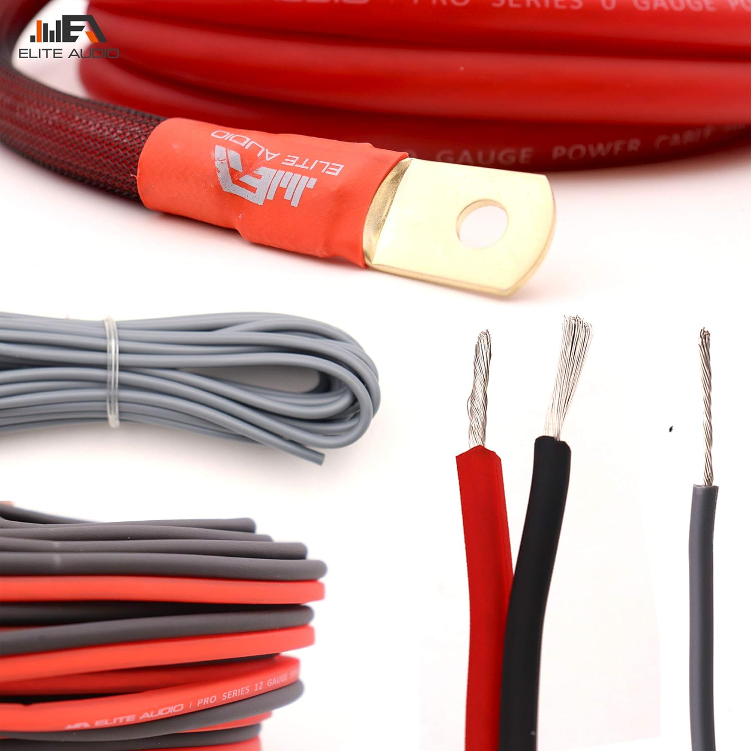 Elite Audio EA-PROK0 + EA-PRO3 Pro Series Amplifier Wiring Kit Bundle with 2-Channel RCA Combo - 5000W Max Power, 0GA Cables, Dual RCA Sets, ANL Fuse and Holder