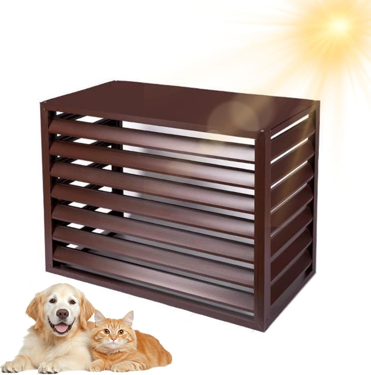 Aluminum Air Conditioner Cover, Air Conditioner Fence for Outside, Anti Theft, Noise Reduction, Wide Application, Outdoor All Weather(Brown,110cm)