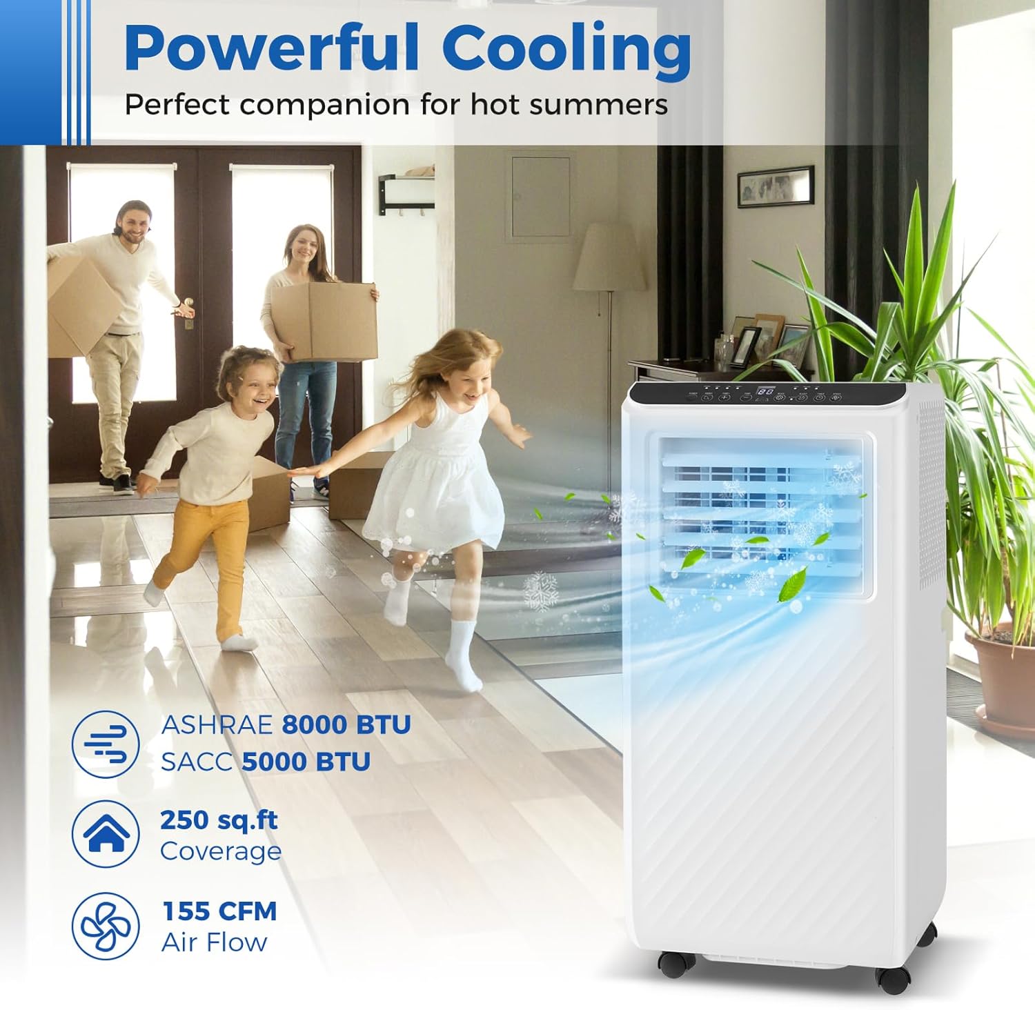 DORTALA 8000 BTU Portable Air Conditioner, 3 in 1 Floor Standing AC Unit with Fan & Dehumidifier, Quiet AC Unit with 24H Timer, Remote Control & Installation Kit for Rooms up to 250 Sq.Ft