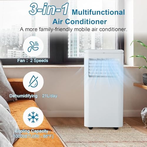 3-In-1 Portable Air Conditioner,10000Btu Standing AC Unit LCD Display Remote Control, Auto Modes, Fast Cooling Up to 450 Sq. Ft, AC Cooling, Dehumidifier, Fan for Bedroom, Office