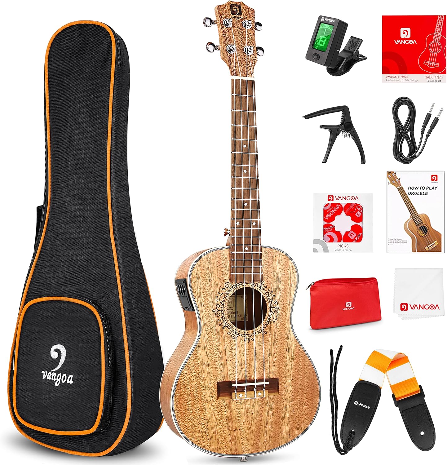 Tenor Ukulele, Acoustic Electric Ukelele 26 inch Uke Mahogany Ukulele Professional Set with Equalizer Starter Kit (Gig Bag, Picks, Straps, Strings, Cleaning Cloth, Getting Started Manual) by Vangoa