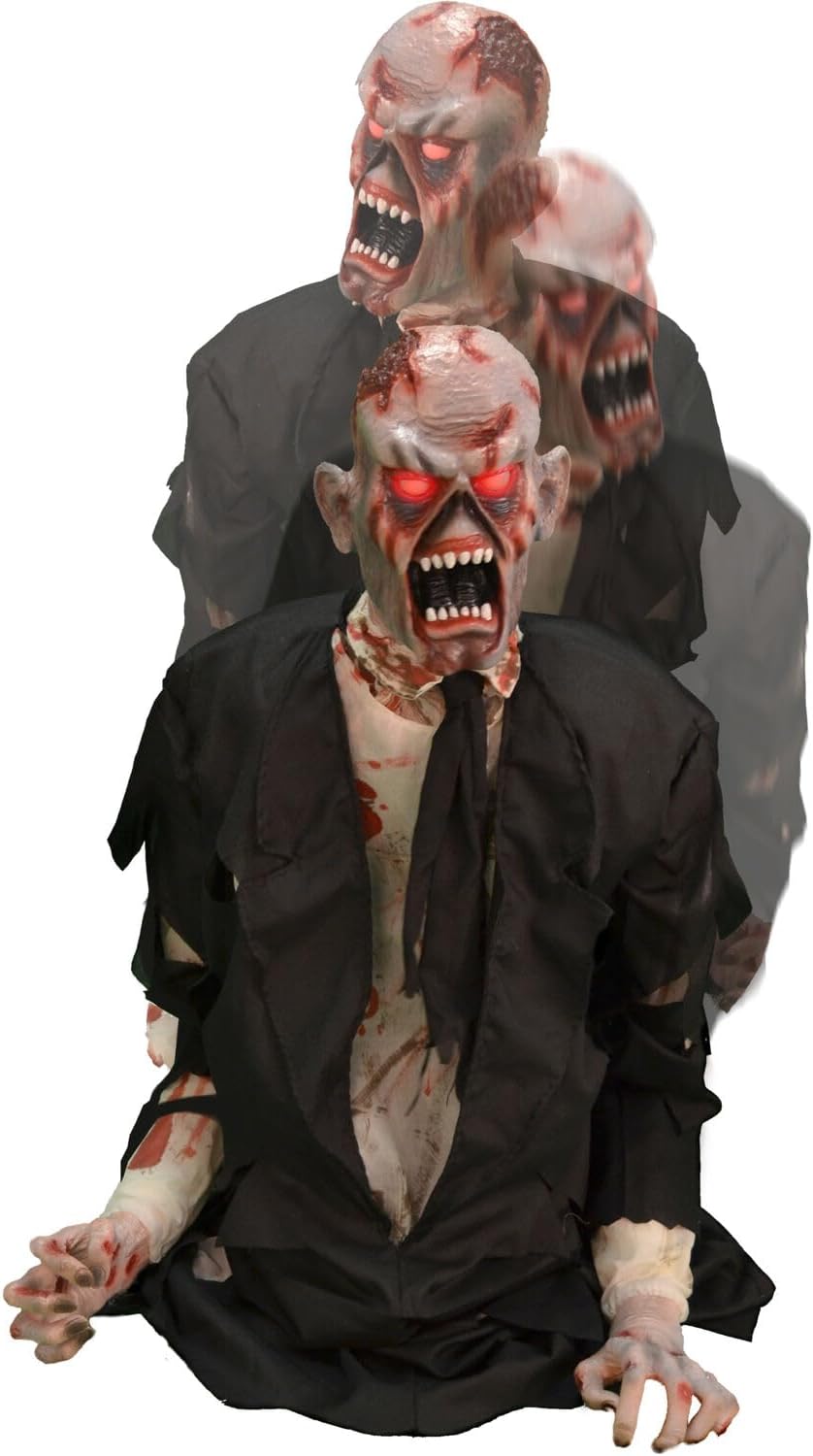 Haunted Hill Farm Damien by Tekky, Battery-Operated, Motion and Sound Activated Animatronic Zombie with Sound Effects and Lights for Indoor or Covered Outdoor Creepy Halloween Decoration
