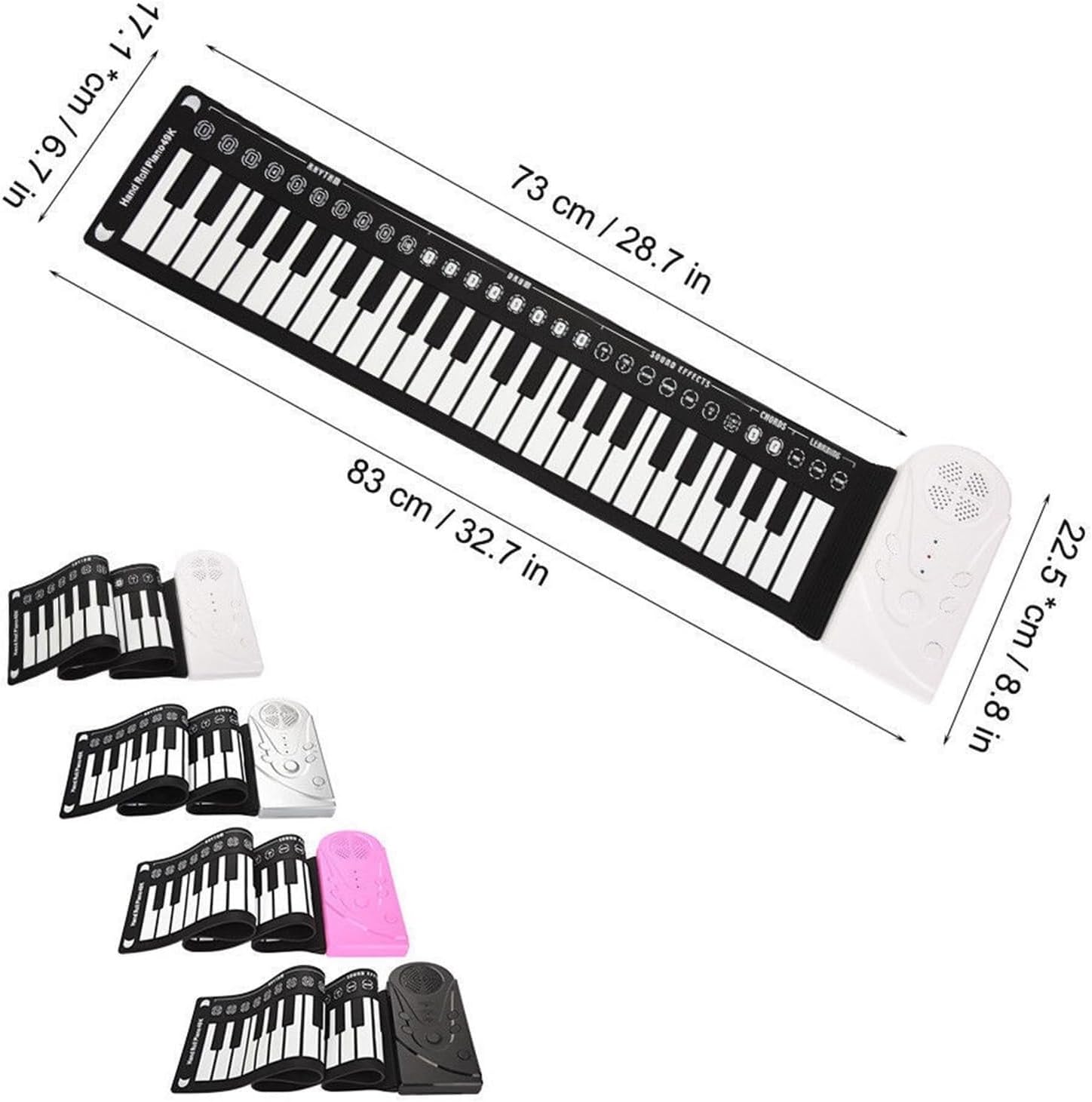 49-Key Roll Up Piano, Portable Silicone Keyboard with Built-in Speaker, Headphone Support, Perfect for Beginners, Battery or USB Powered (White)(White)