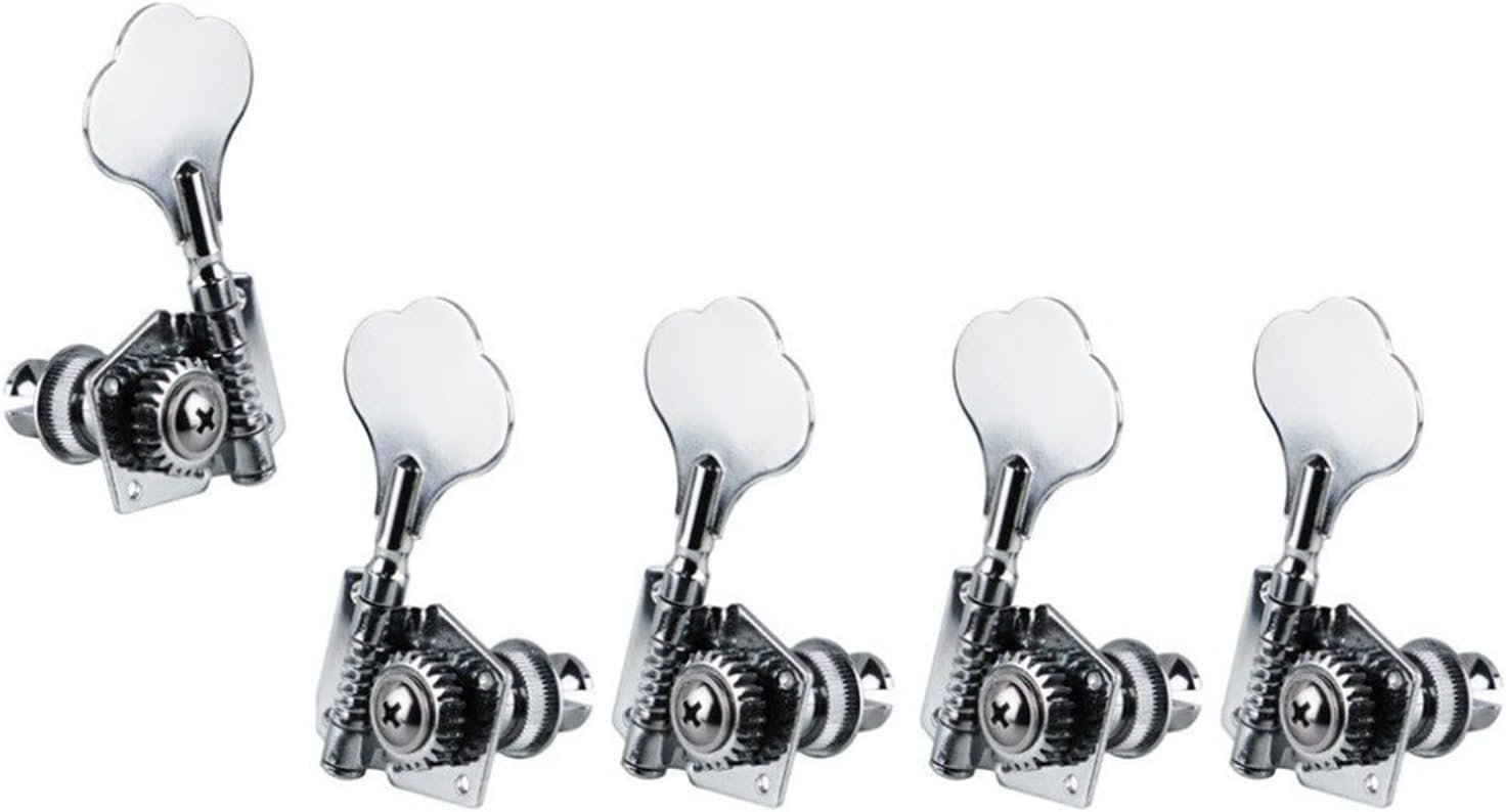 Guitar String Tuning Peg 5 Pcs Bass Machine Heads Tuners 4L1R Tuning Pegs Chrome for 5 Strings Bass Guitar