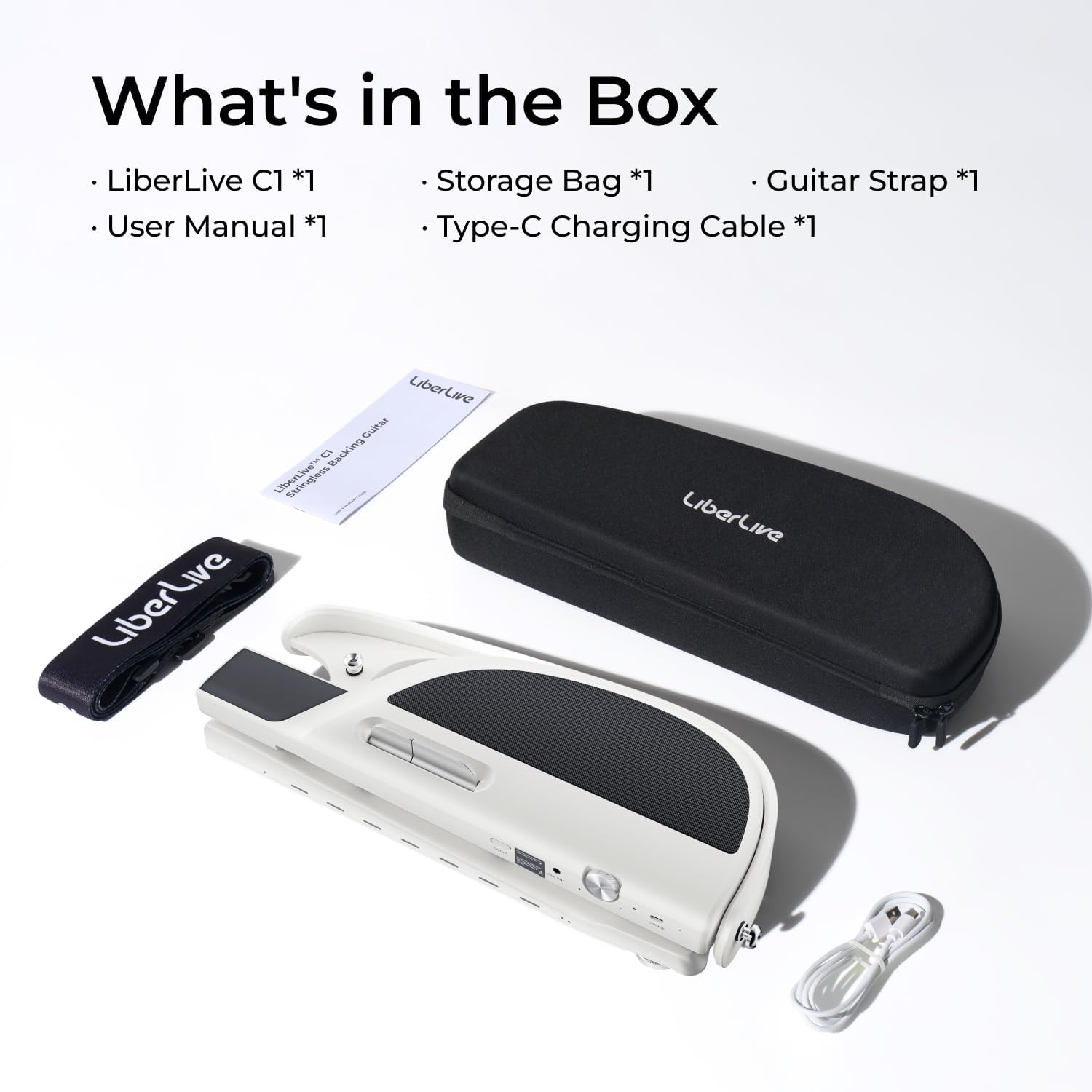 C1 Stringless Smart Guitar, Foldable Travel Backing Guitarra, Chord Generator, App Interactive Chord Sheets, Built-in Drum Machine & Bassline for One-Man Band, For Adults & Teens (White)