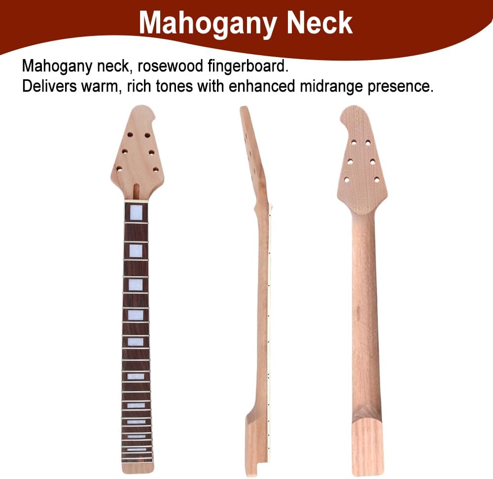 Diy Electric Guitar Kit Unfinished Rosewood Fretboard Neck & Guitar Body Blank with All Accessories Included Build Your Own (TZ-46)