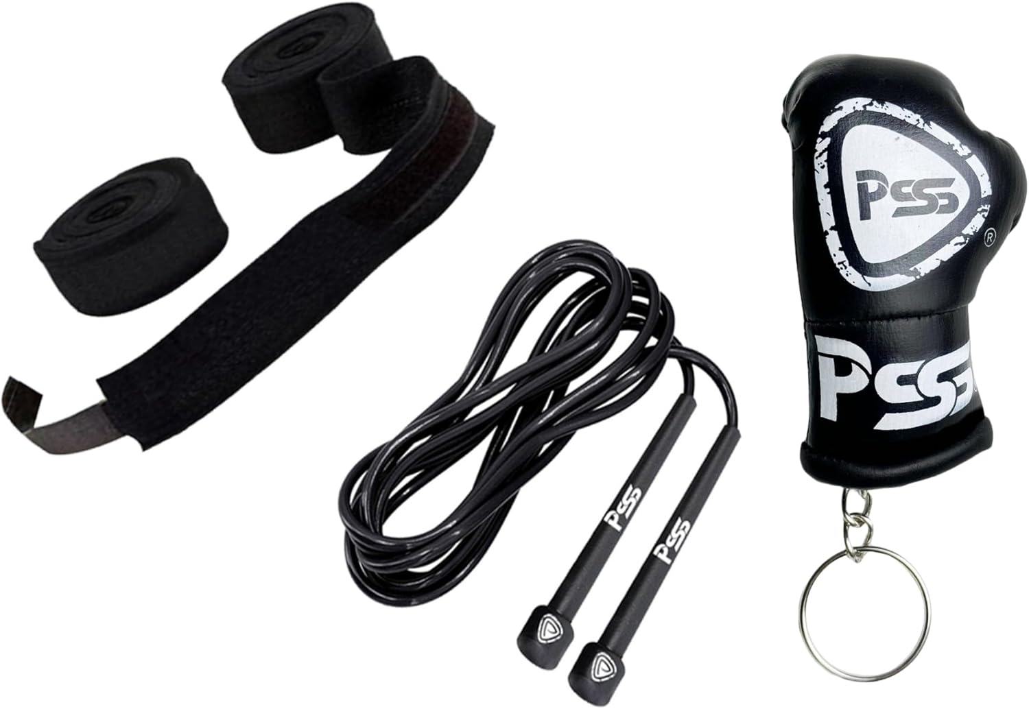 Kids Boxing 6 Pieces Set Uniform top & Short Boxing Gloves Black 1021 Focus Pad Black 1109 wrap-Skipping Rope & Keychain-Professional Accessories kit for Sparring Sports – 4OZ