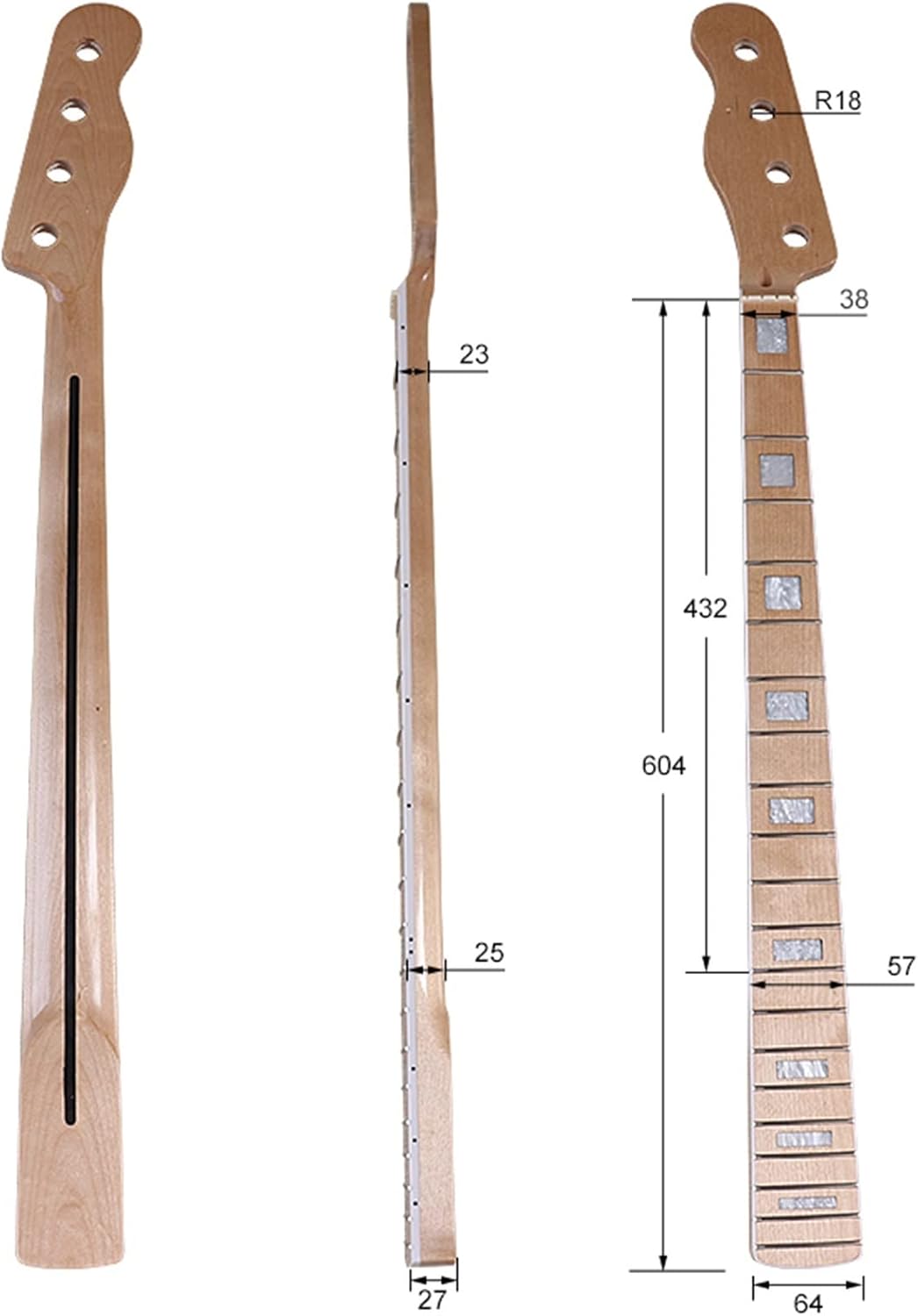 Left Hand Electric Bass Guitar Neck Maple for TL Bass Neck 20 Frets Natural Fingerboard Unfinished Guitar Neck (Color : Left Hand)