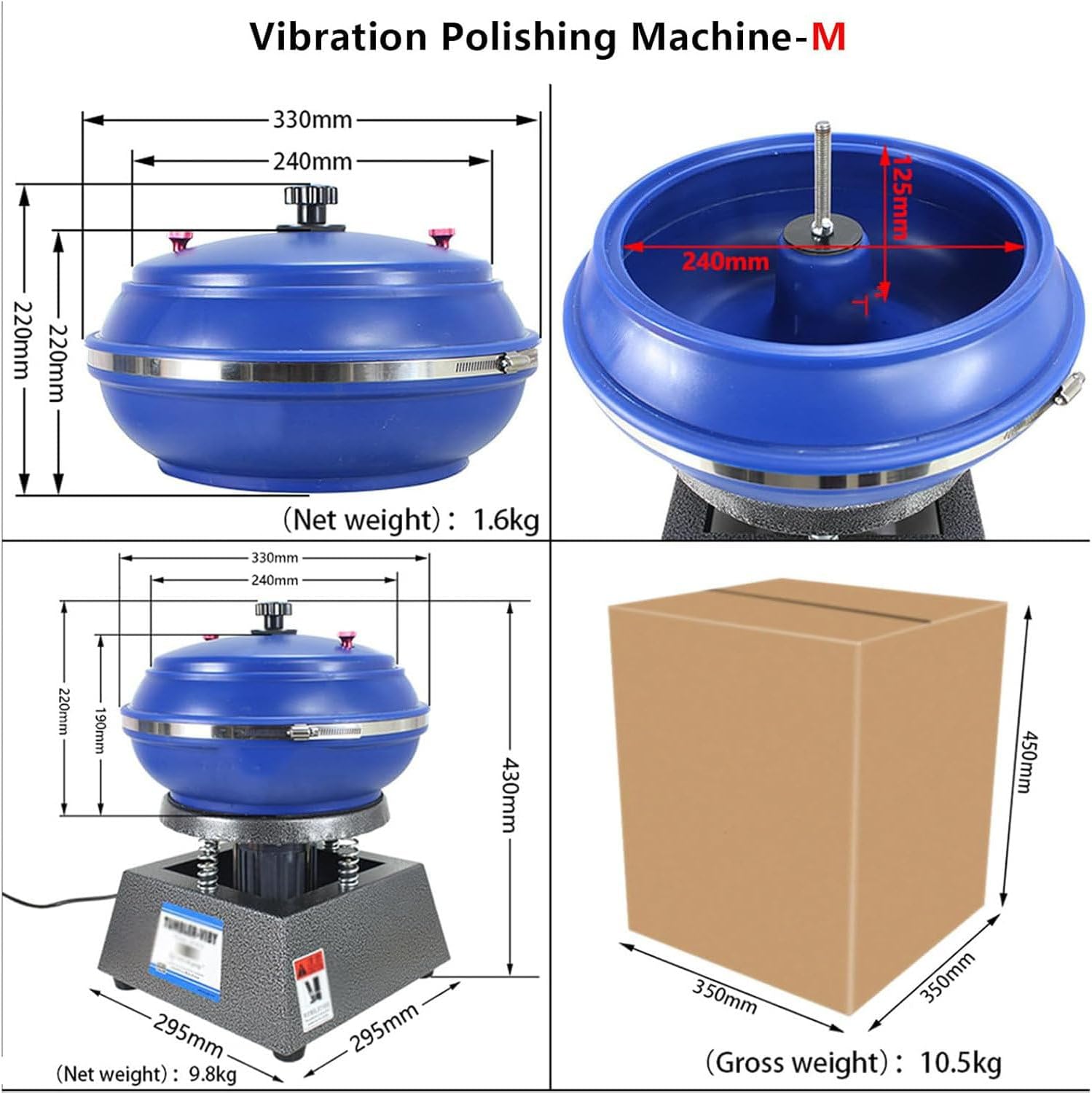 Vibrating Polishing Drum, 8/12/17 Inch Vibration Tumbler Polisher, Sleeve Polisher, Vibration Tumbler Vibration Polishing Machine, for Grinding and Polishing Workpiece Surfaces,6.2L