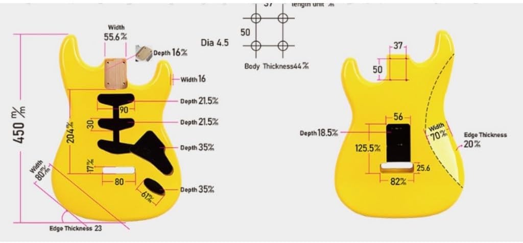 ST Style Electric Guitar Body - Solid Alder Wood, Professional Shielding Coating in Cavities, for DIY Custom Build or Replacement (orange)